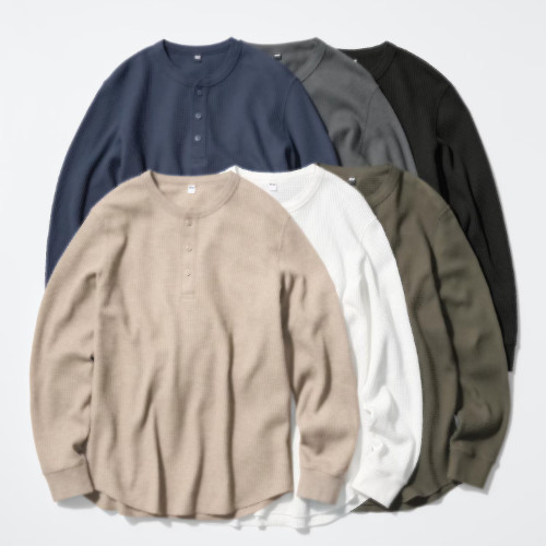 UNIQLO Waffle Henley Neck Long-Sleeve T-Shirt