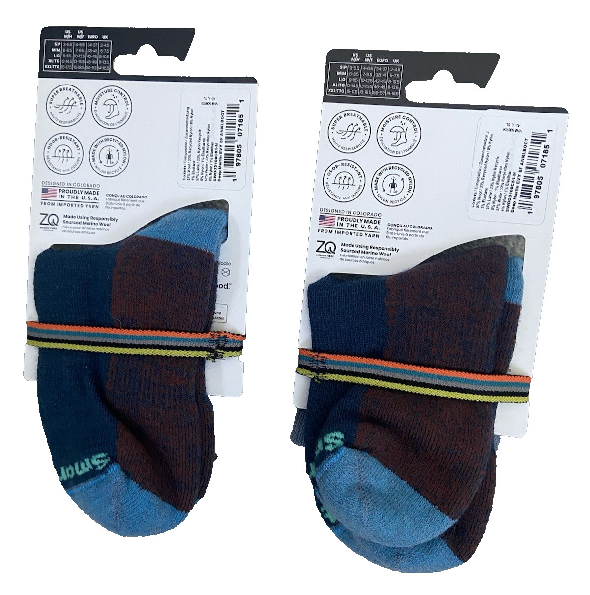 Lot of 2 pairs SmartWool Everyday Wool Top Stripe Ankle Socks Light Cushion M
