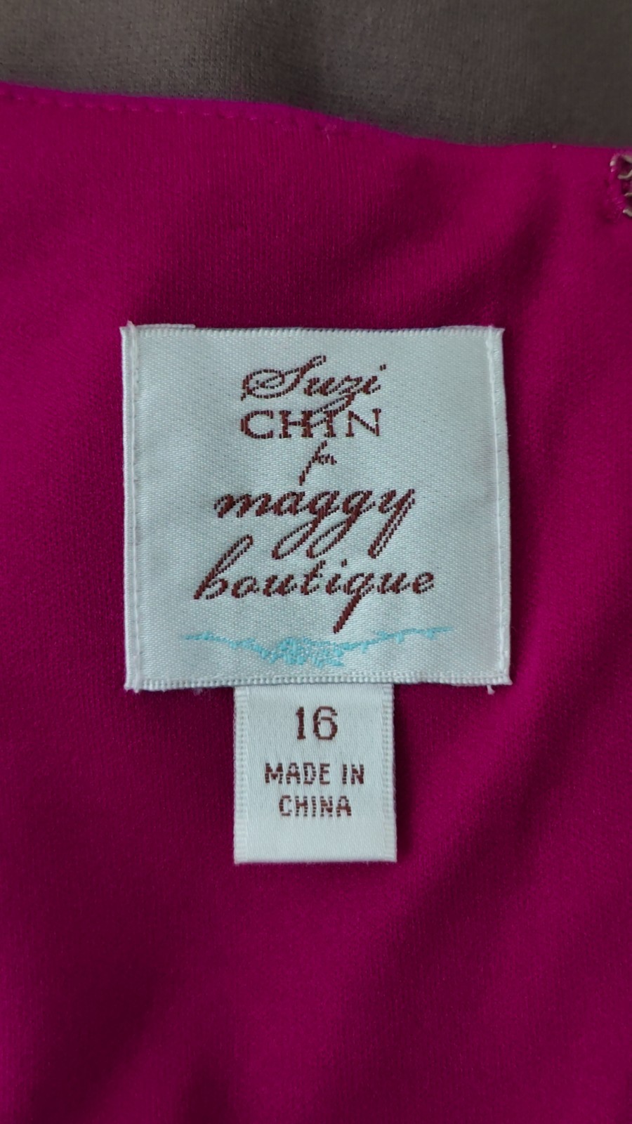 Suzi Chin for Maggy Boutique Colorblock Sheath Dress Fuchsia Navy Taupe Sz 16