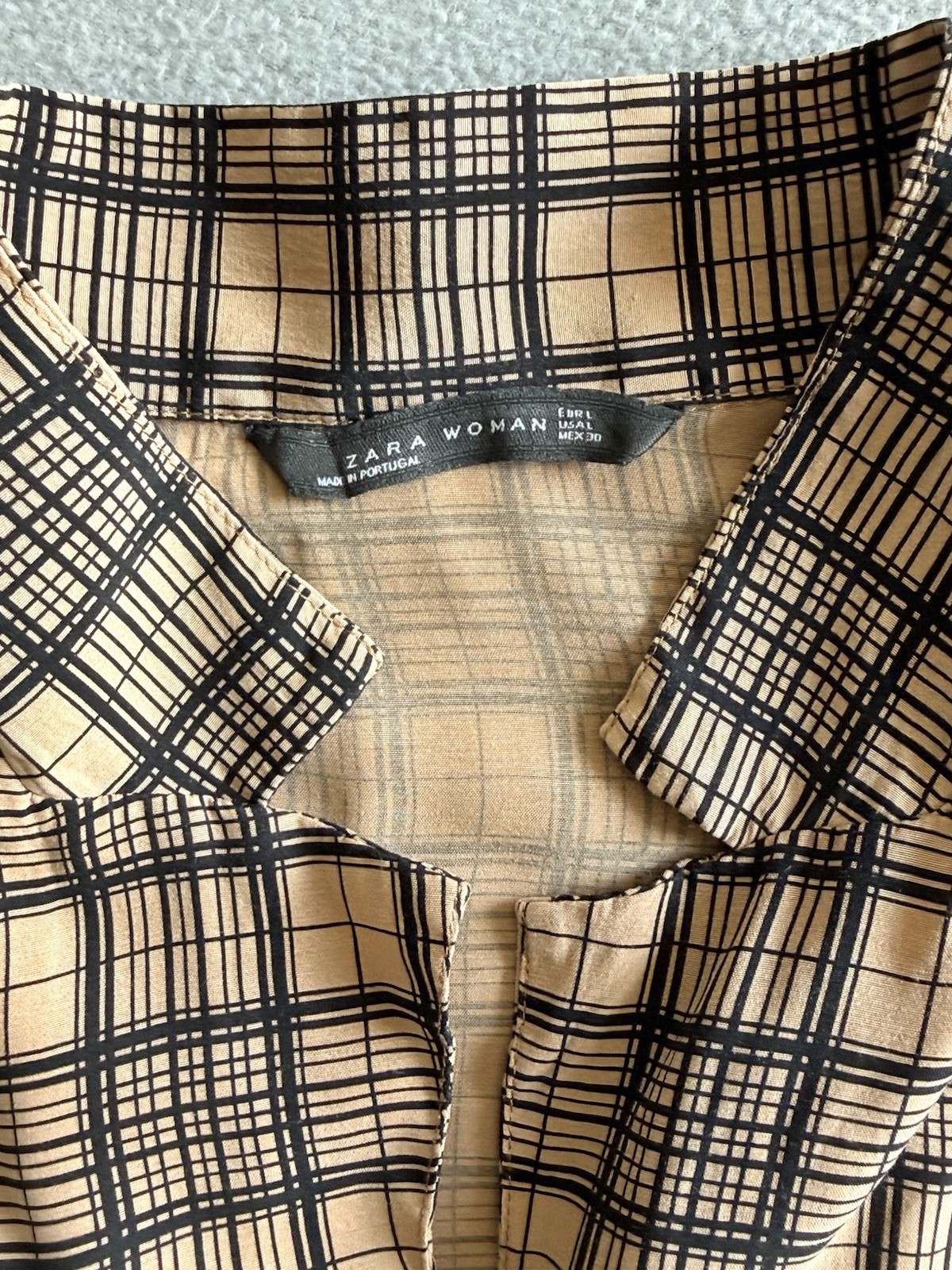 ZARA Women’s Cafe Con Rallas Button Up Collared Shirt Womens Top Size L