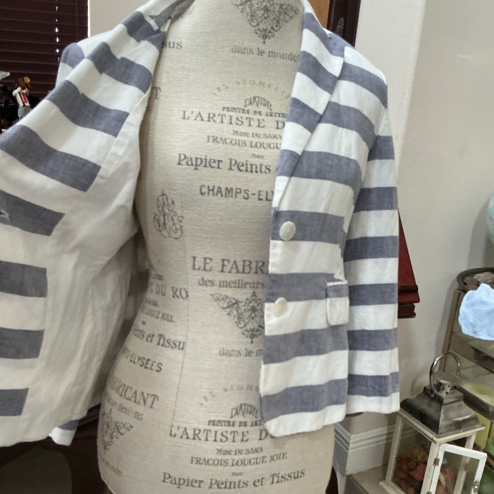 Banana Republic Women’s Blue White Striped Button Front Lined Blazer 8P