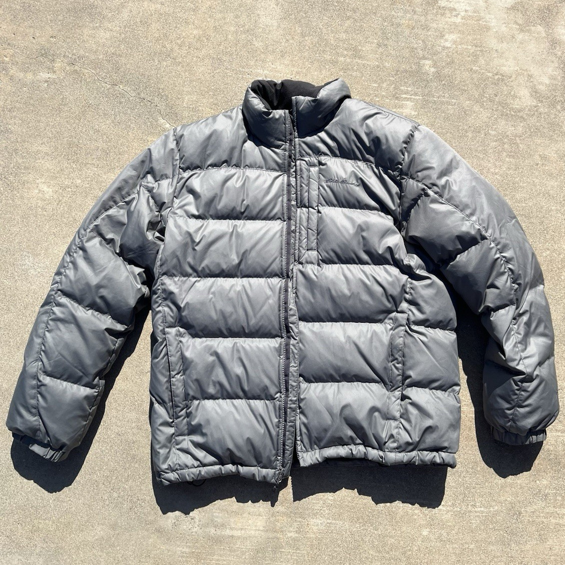 Eddie Bauer Men’s L Gray Insulated Puffer Jacket Full Zip Stand Collar