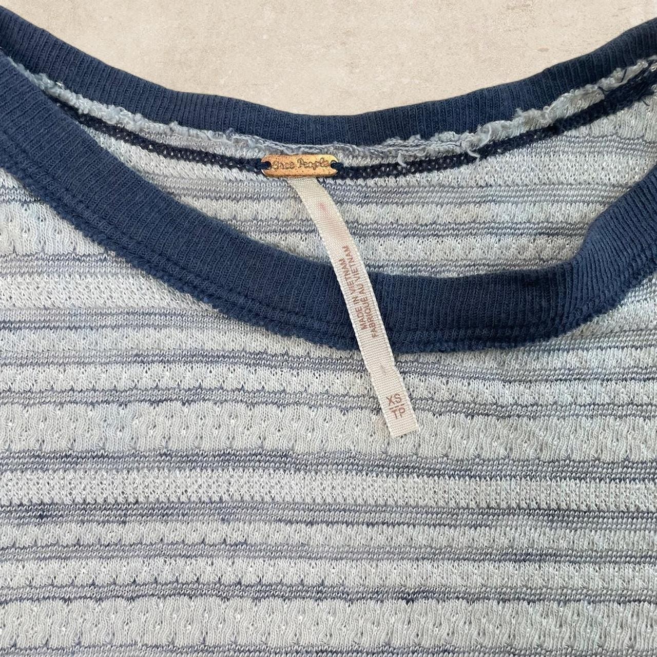 Free People Blue Knit Striped Crop Top Baby Tee Woven Granola Boho Size XS