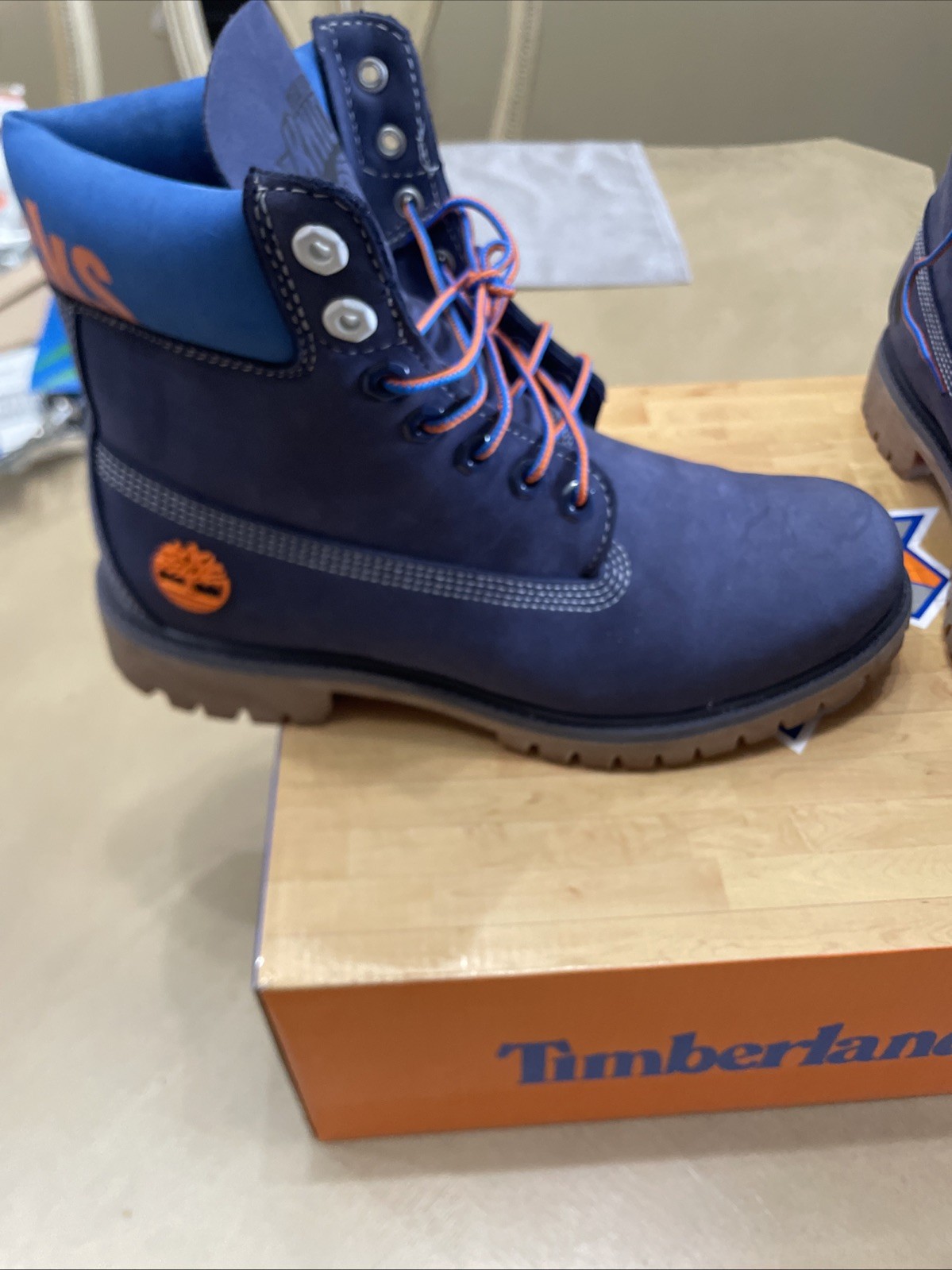 Timberland NBA New York Knicks Nubuck Lace-Up Ankle Work Boots Blue 8.5M