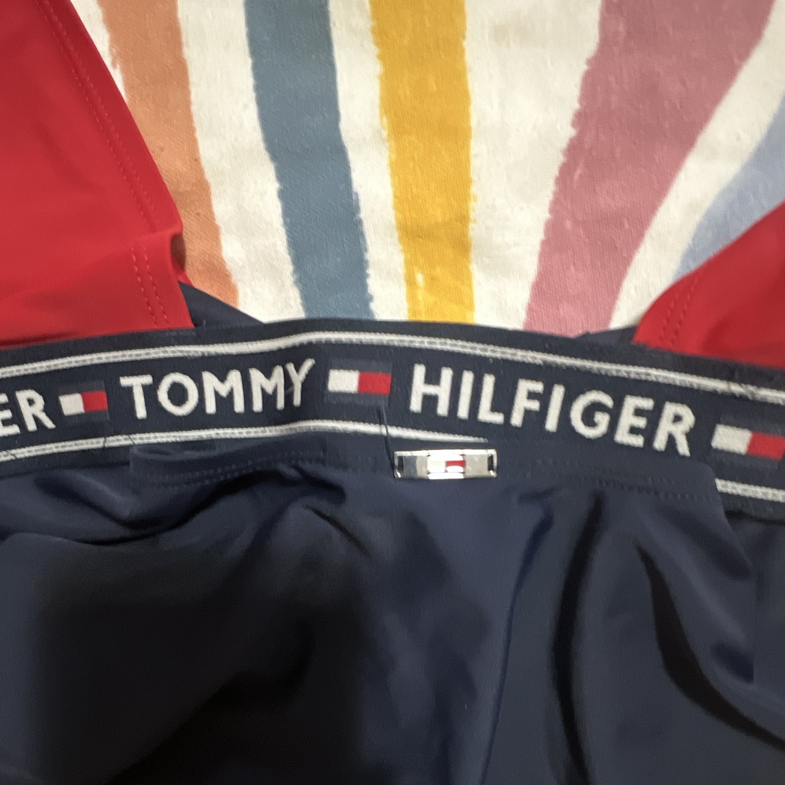 Tommy Hilfiger Women’s One-Piece Swimsuit Red/Navy Logo Band L D Cup