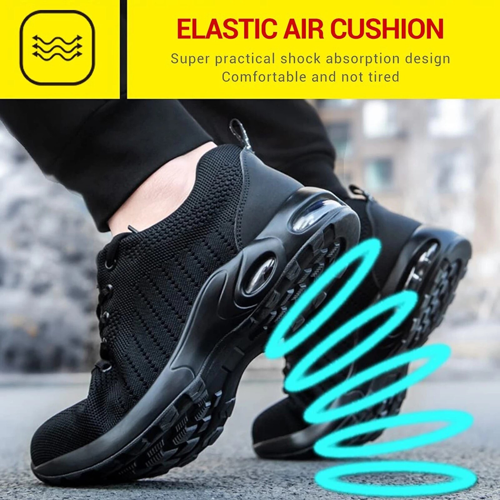 Mens Non Slip Work Shoes Steel Toe Boots Lightweight Breathable Safety Sneaker