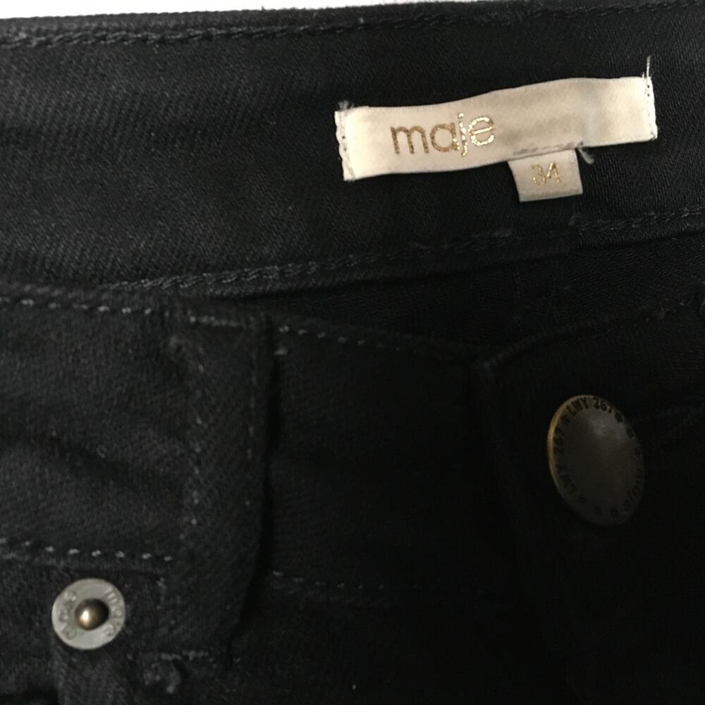 Maje Panako Skinny Jeans Ankle Frayed Hem Black Denim Women’s Raw Hem High Rise