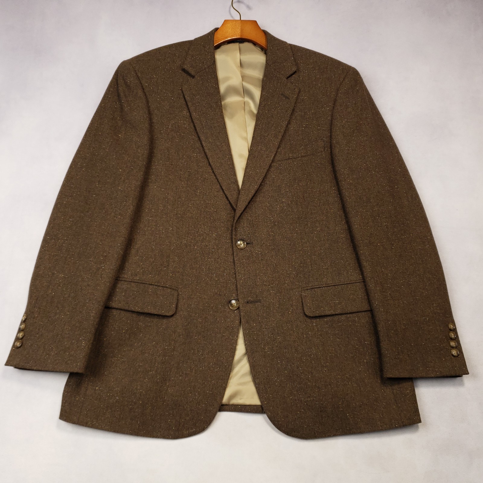 Kroon Sport Coat Mens 40R Wool Cotton Blend Brown Speckled 2 Btn Single Vented