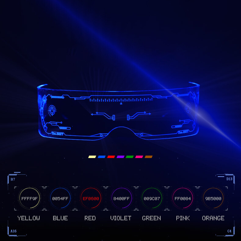 LED Light Up 7 Color Clear Lenses Visor Glasses Goggles Cyberpunk Rave Party US