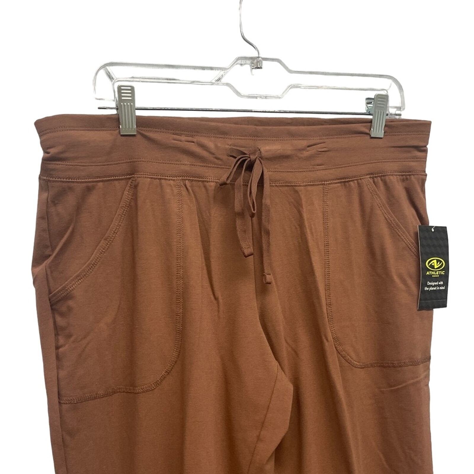 New Athletic Work Womens Coffee Brown Large Petite Elastic Drawstring Yoga Pants