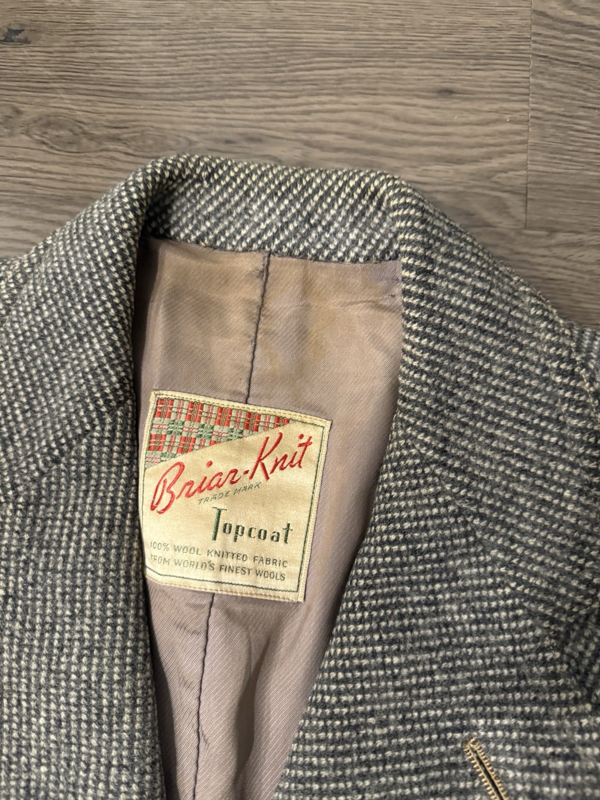 VTG 50s Briar Knit Wool Knitted Fabric Gray Tweed Overcoat Around Medium