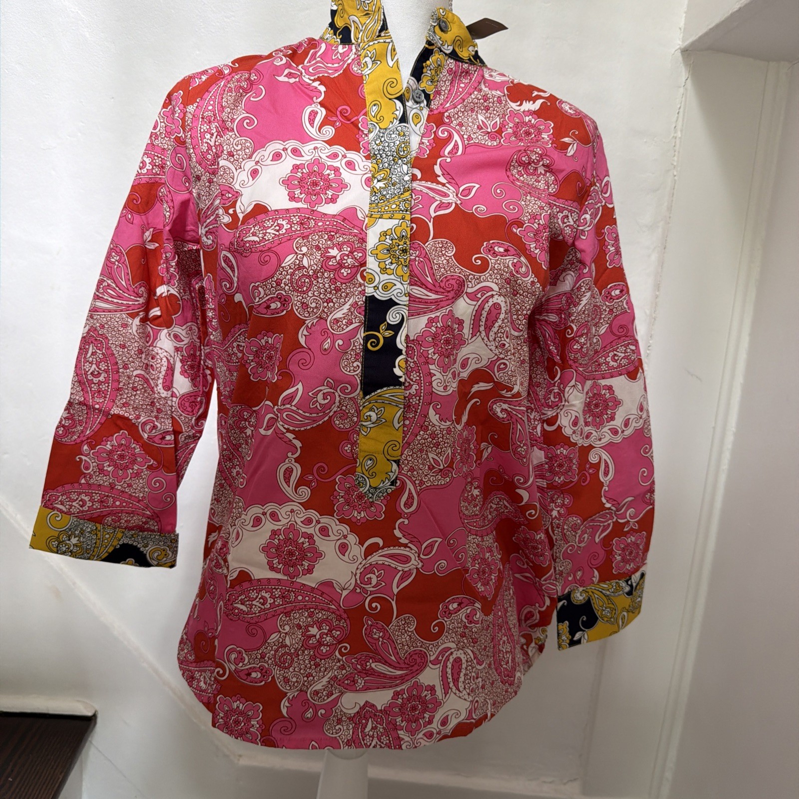 J CREW Hot Pink Paisley Print Tunic Top 100% Cotton – XXS new with tags