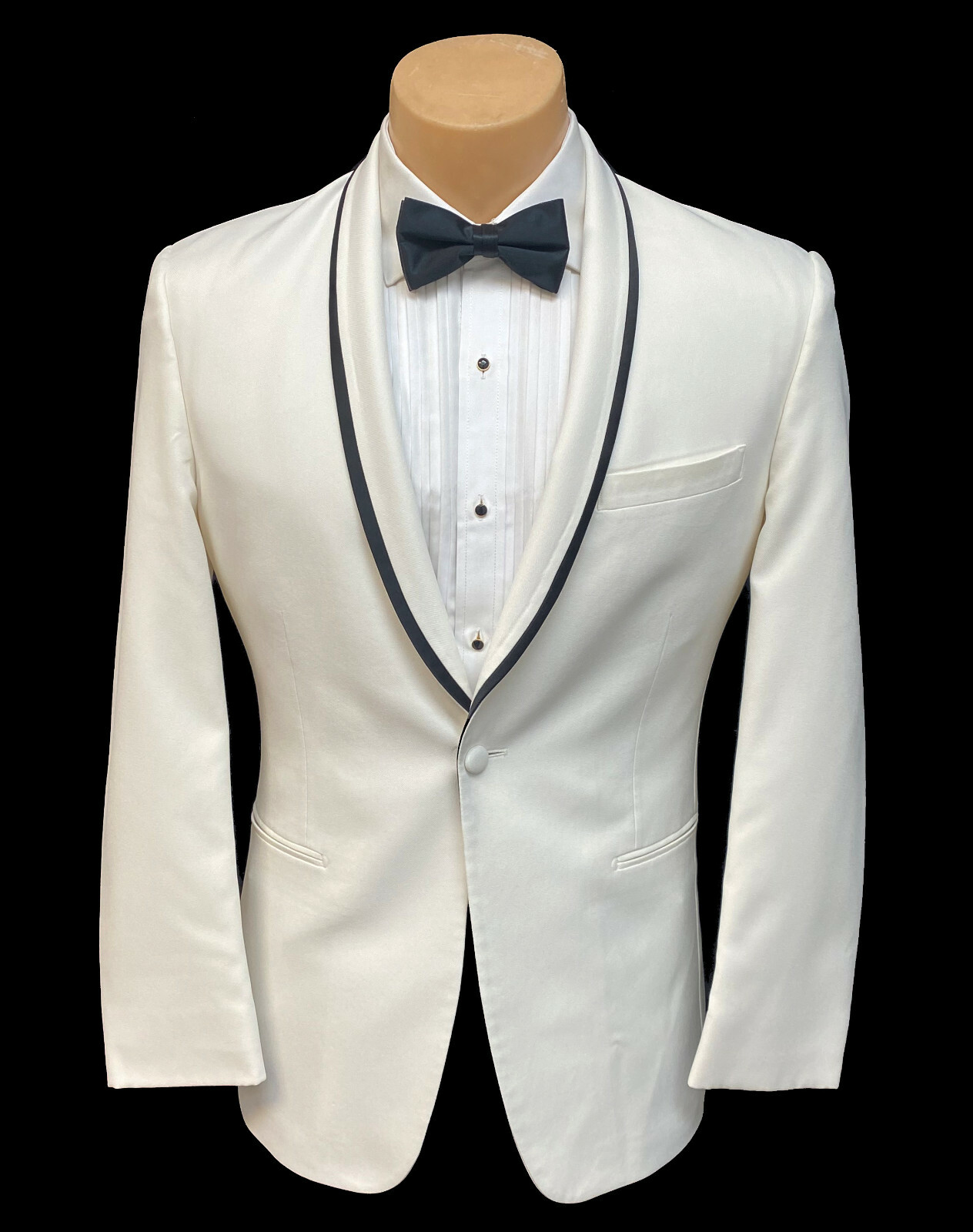 Men’s Ike Behar Ivory Tuxedo Jacket Slim Fit Shawl Lapels with Black Satin Trim