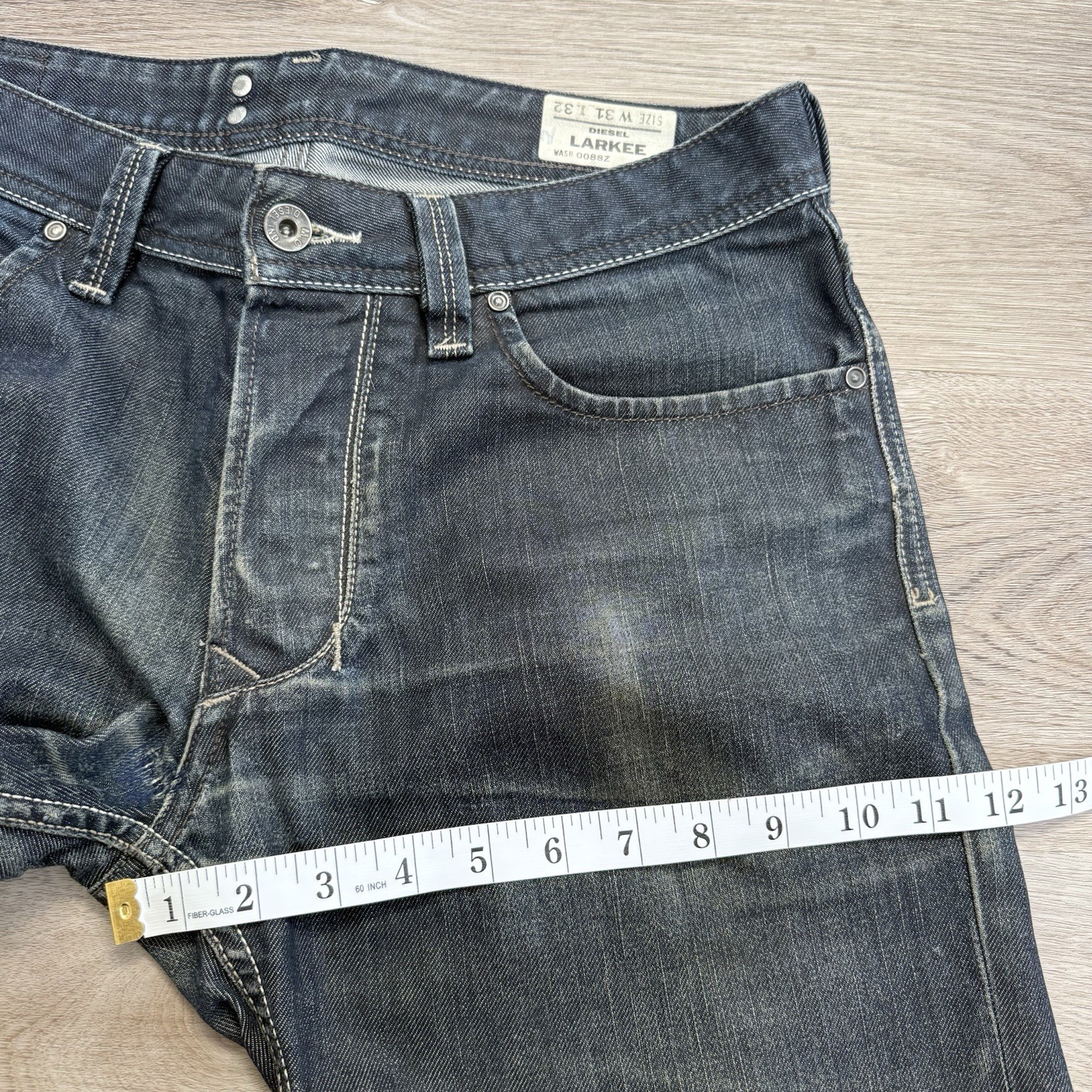 Diesel Larkee Regular Straight Jeans Mens 31×32 Blue Dark Wash 0088Z Distressed