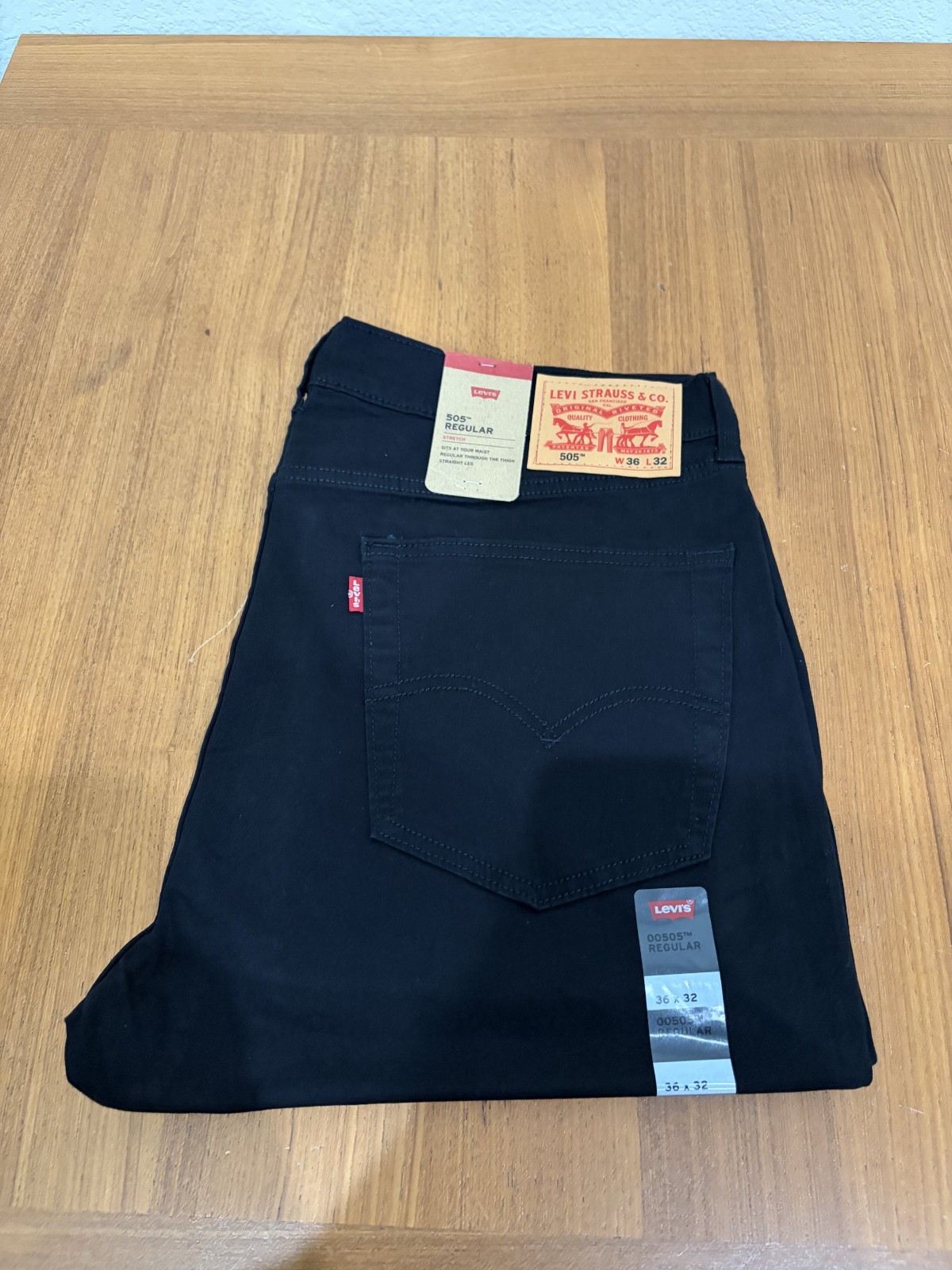 Levis 505 Jeans Men Stretch Regular Fit Zip Black 36×32 98% cotton
