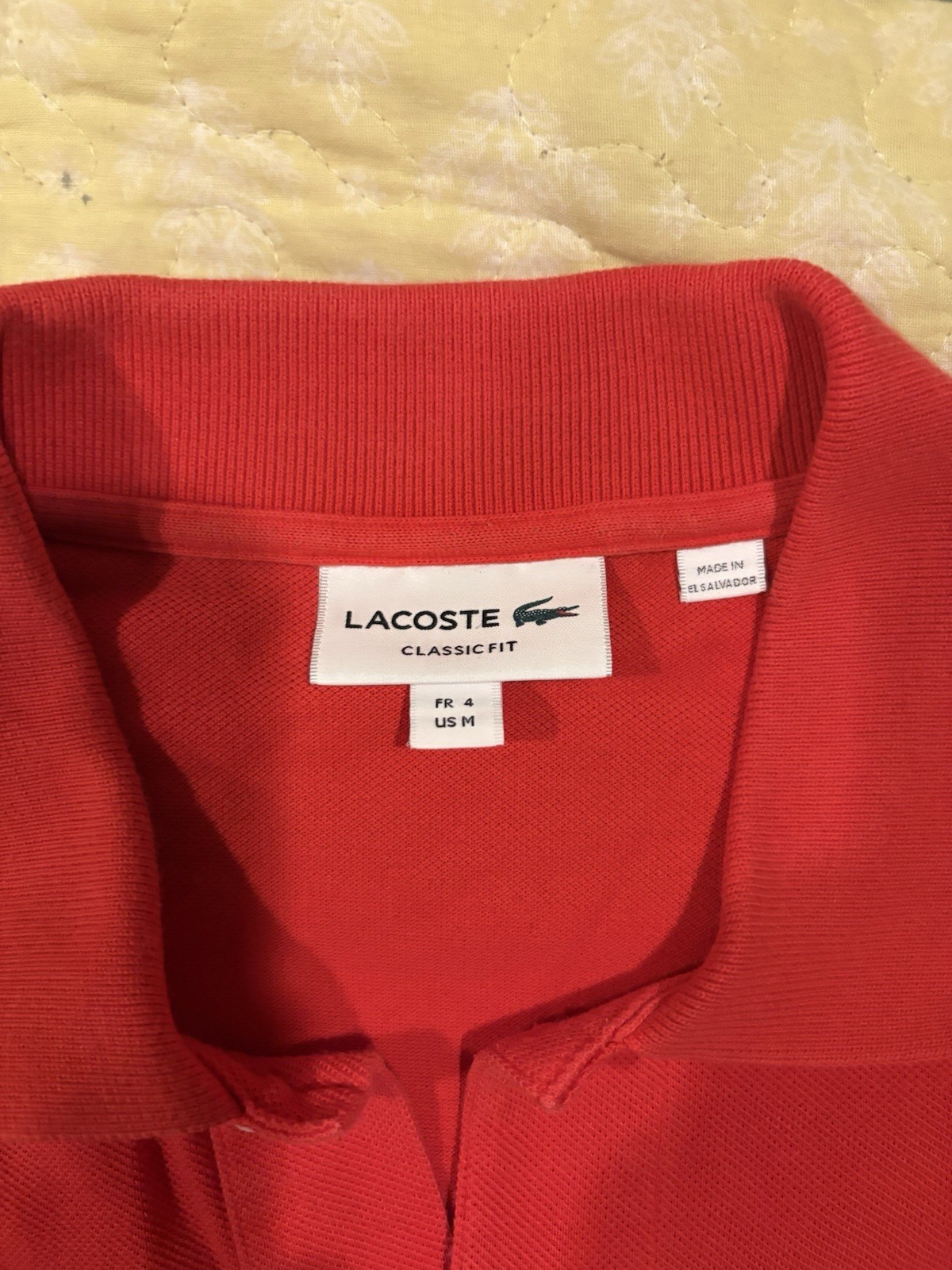 Lacoste Men’s Classic Fit Cotton Polo Shirt Red Short Sleeve Size M Regular