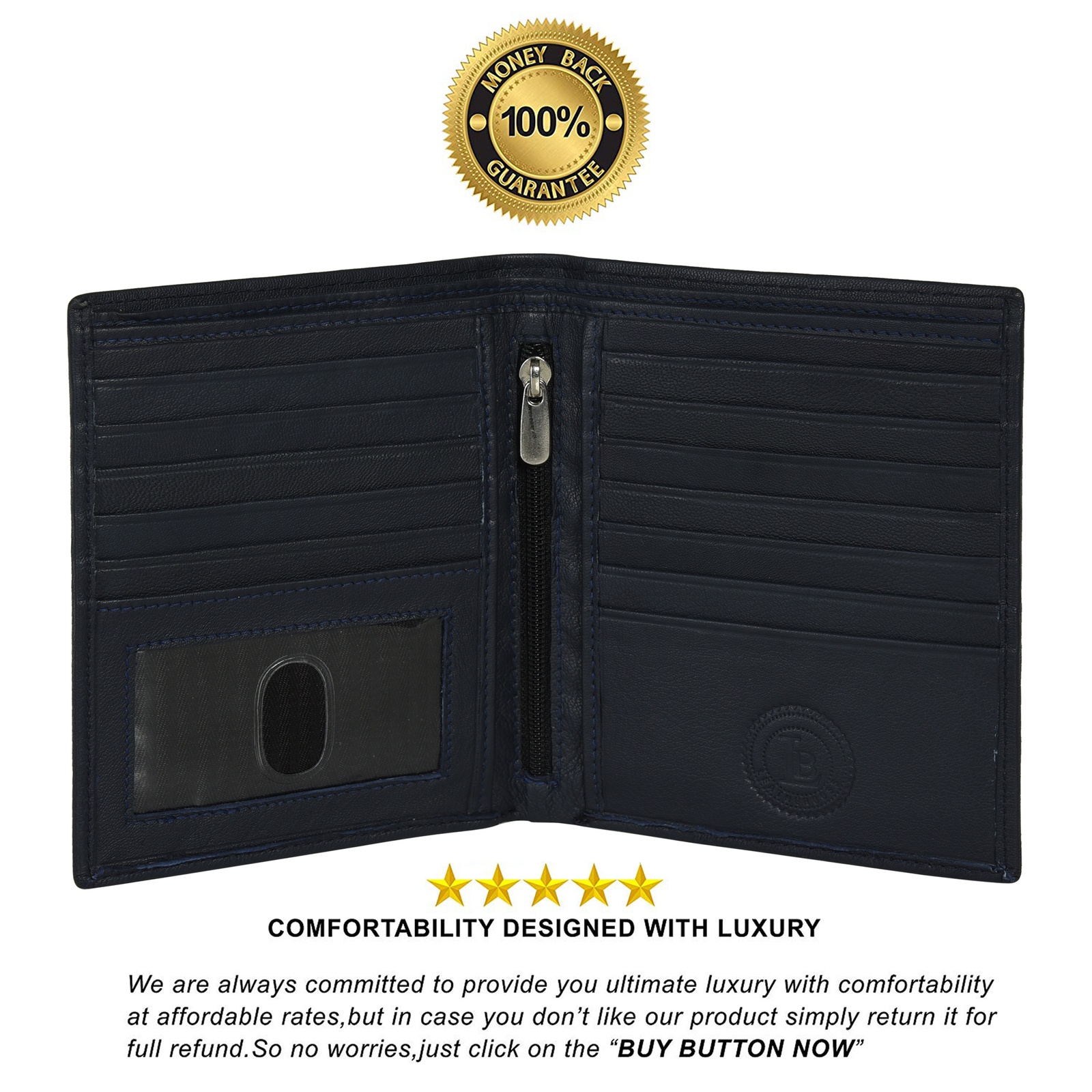 Leatherboss Genuine Leather Slim Hipster Cowhide Credit Card Bifold Wallet