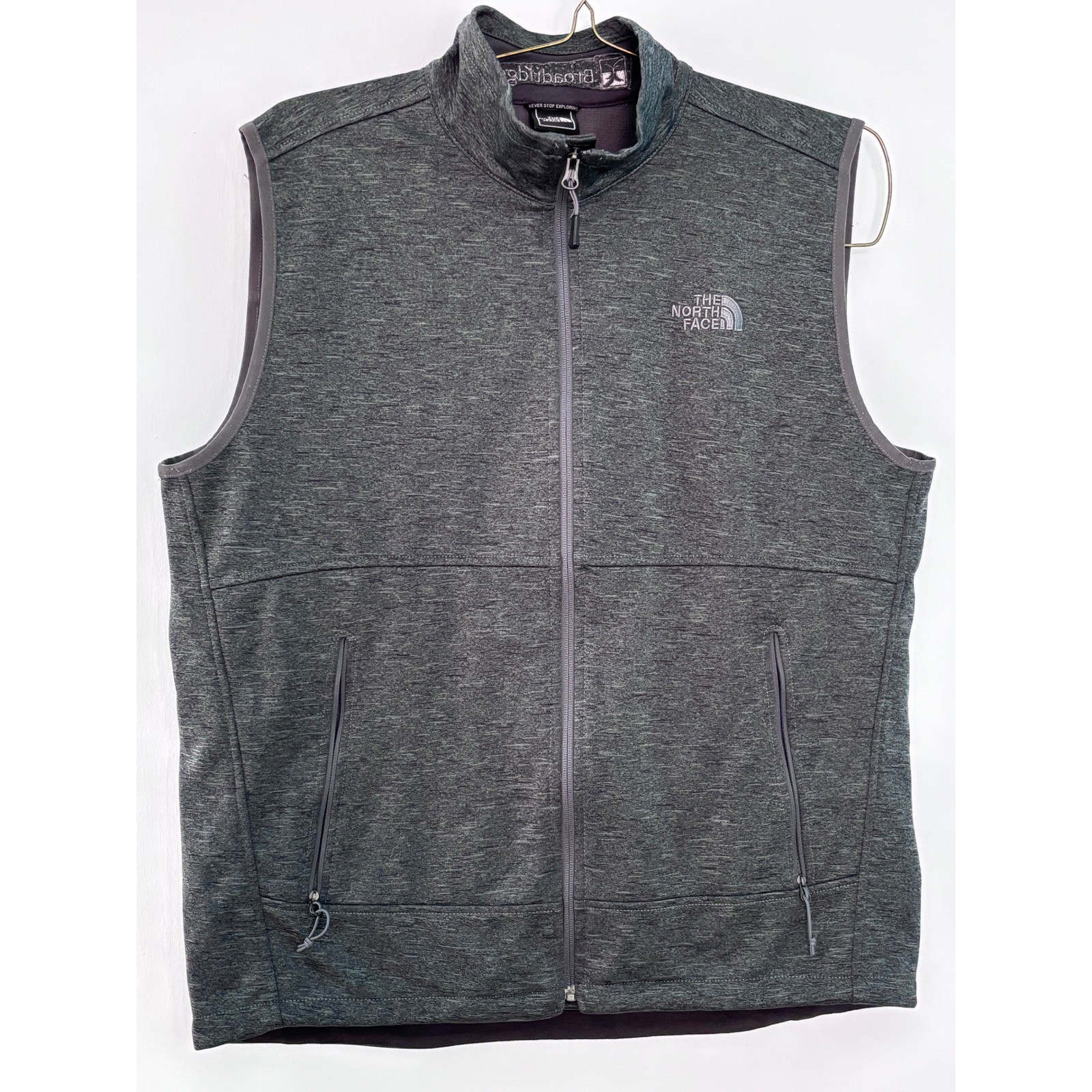 The North Face Mens Heather Grey Full Zip Fleece Vest Broadridge Logo Large