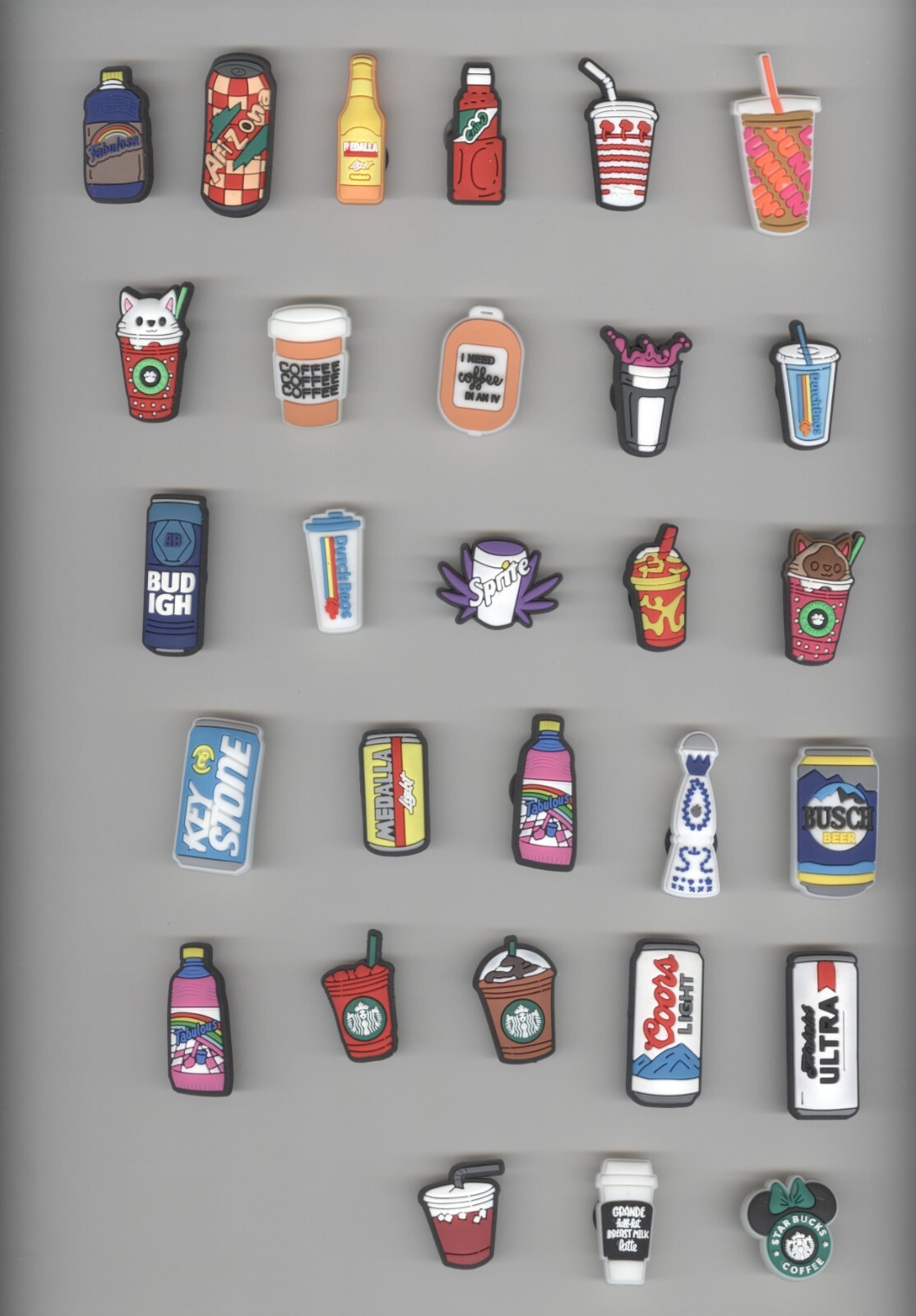Beverage Themed Croc Shoe Charms Jibbitz Soft Drinks, Coffee, Beer – You Pick