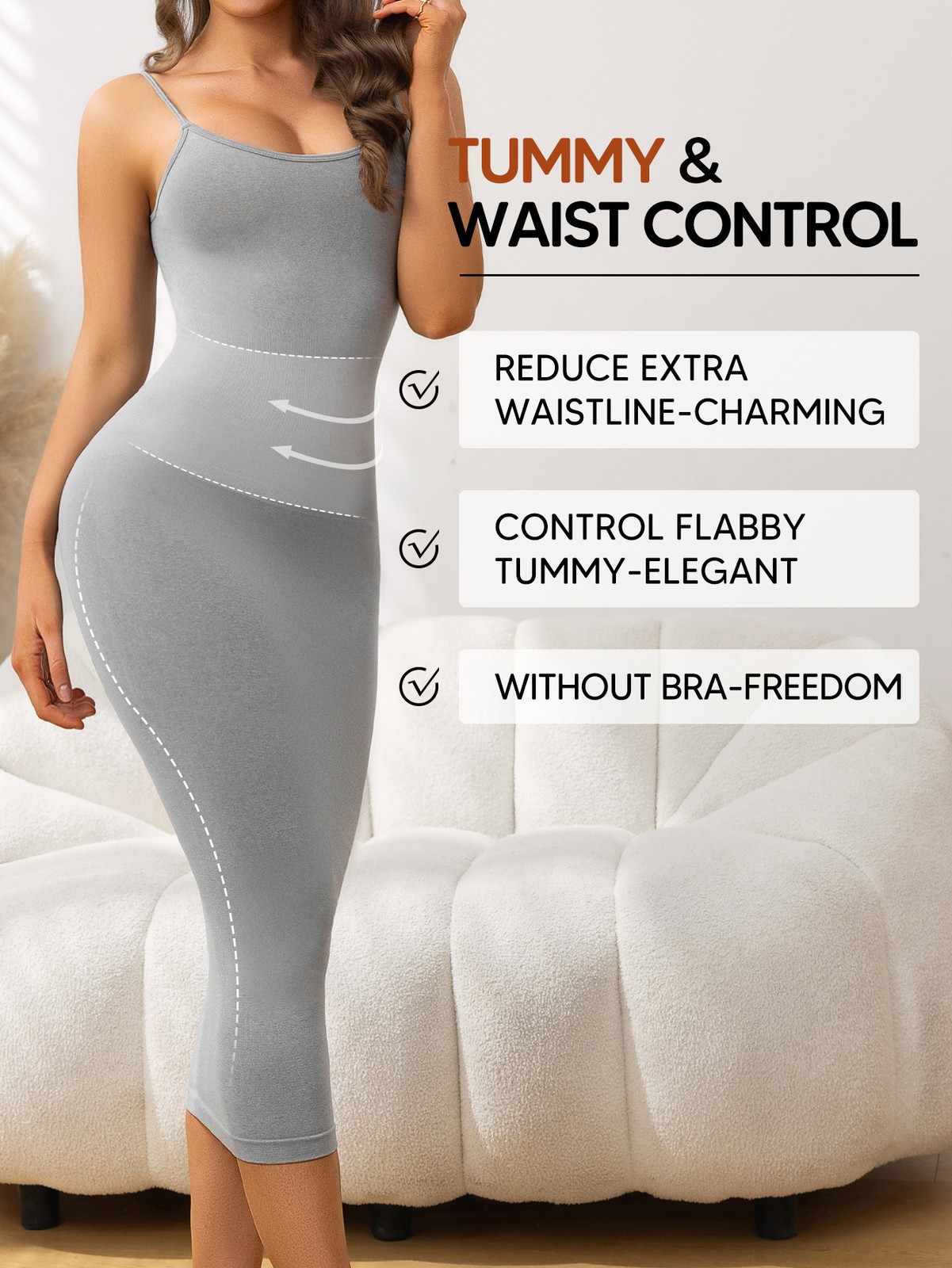 Women’s Tummy Control Midi Dress – Slimming Bodycon Sleeveless Shapewear Evening
