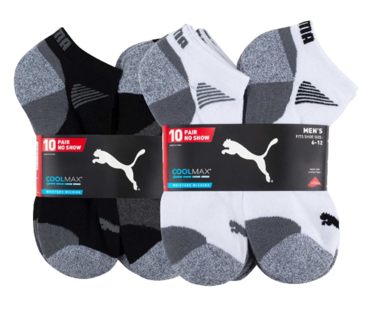 Puma Men’s No Show Low Cut Socks, 10 Pair White Or Black Select Size