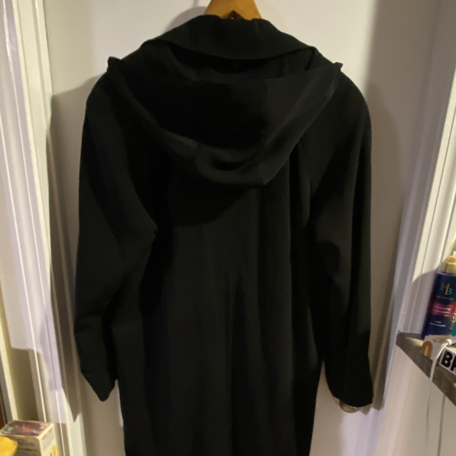 Anne Klein Women’s Black Long Overcoat Full Zip Button Lined Pockets Size 8