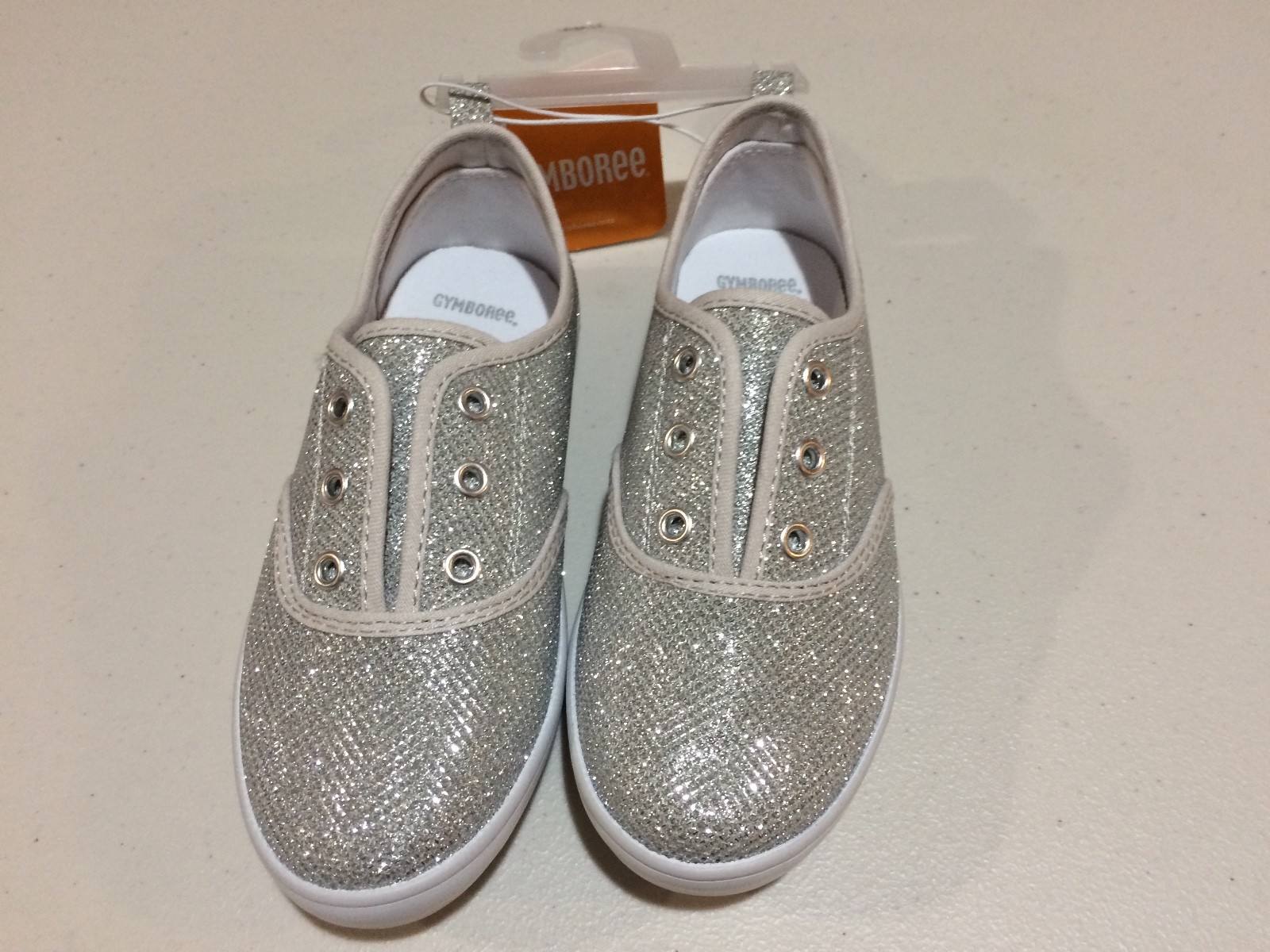 Girls Sneakers Silver Sparkle Laceless 11,1,4 Gymboree New