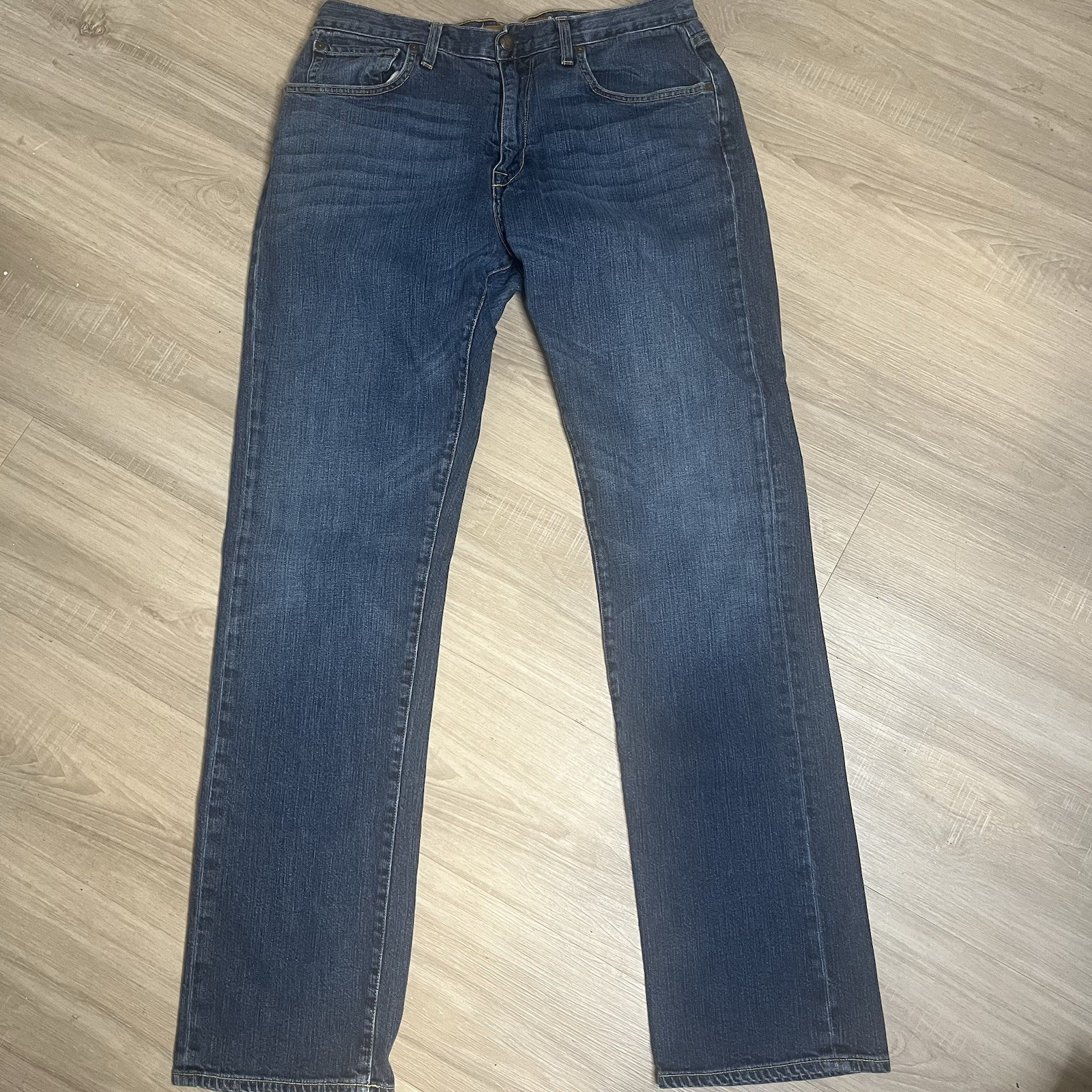 Levis 501 Shrink To Fit Button Fly Jeans Straight Leg Color Blue Rigid 46 x 29