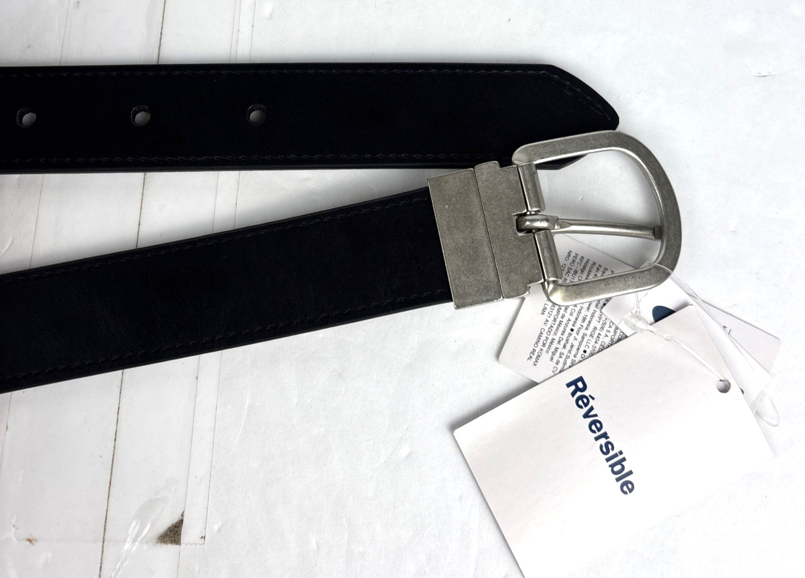 Old Navy Reversible Faux Leather Belt Black Brown Silver Buckle L NWT