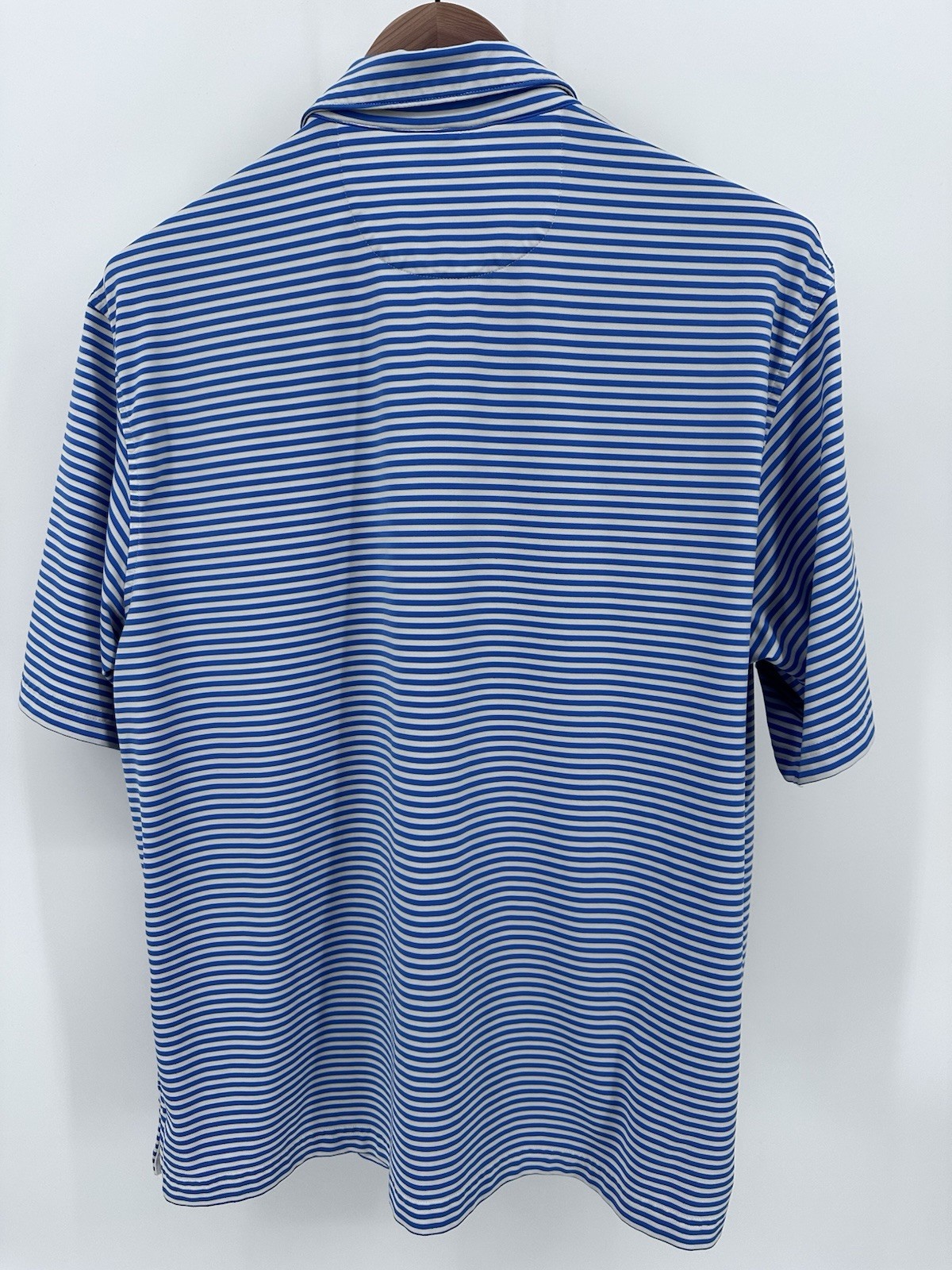 Roundtree & Yorke Mens L White And Blue Striped Performance Polo Shirt Stretch