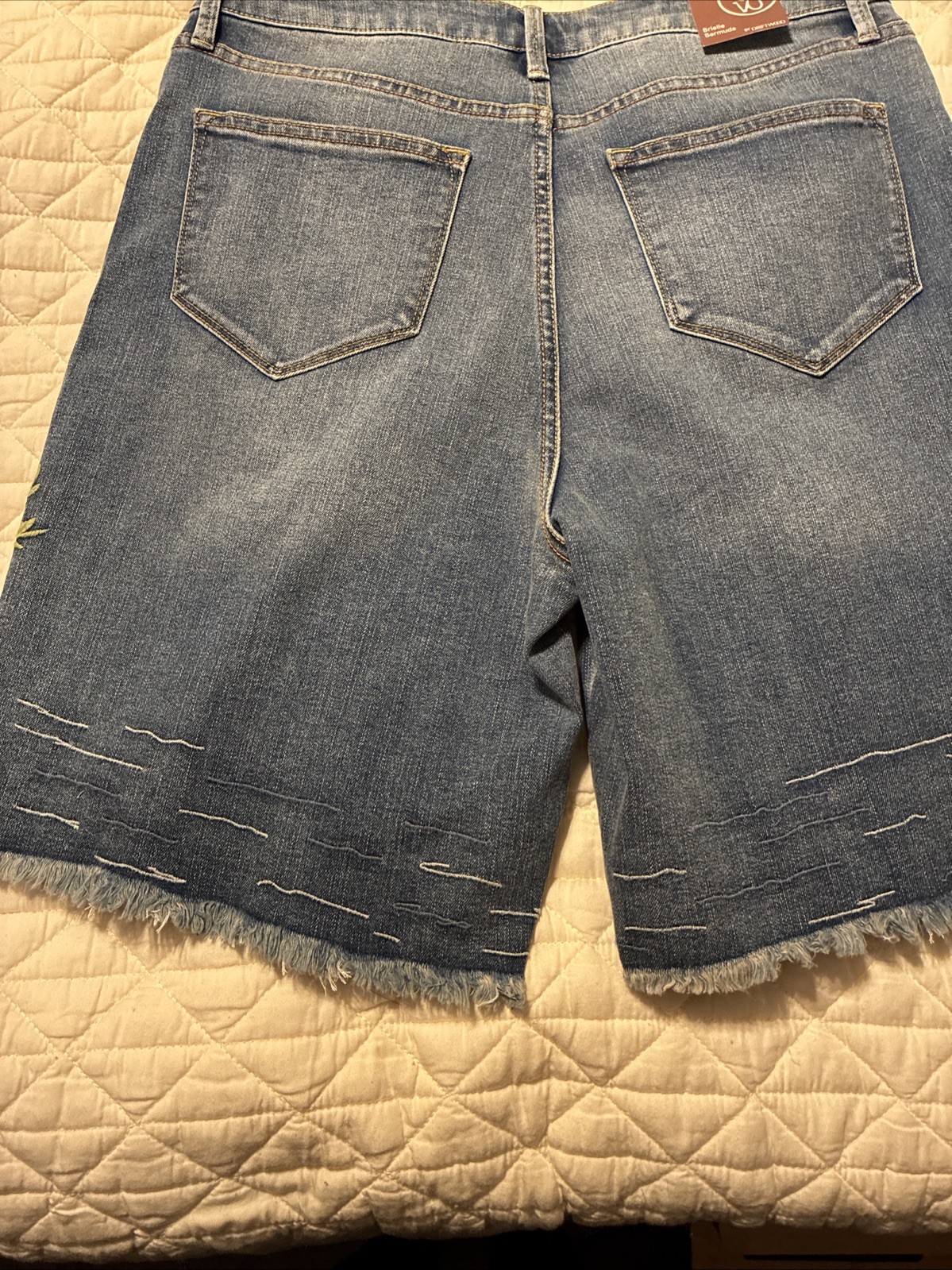 Driftwood Shorts Womens Denim Brielle Bermuda Pelican Embroidered Fringe Sz 10