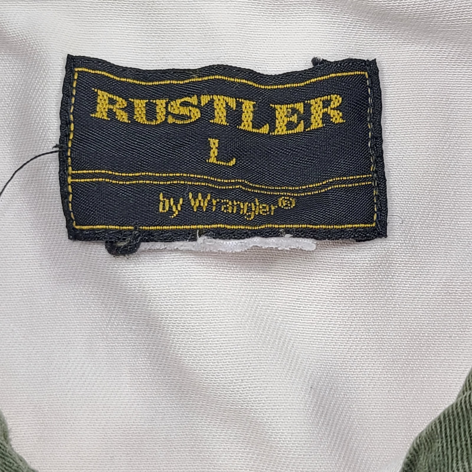 Vtg Rustler by Wrangler Western Shirt Men Large Green Off White Pearl Snap Aztec