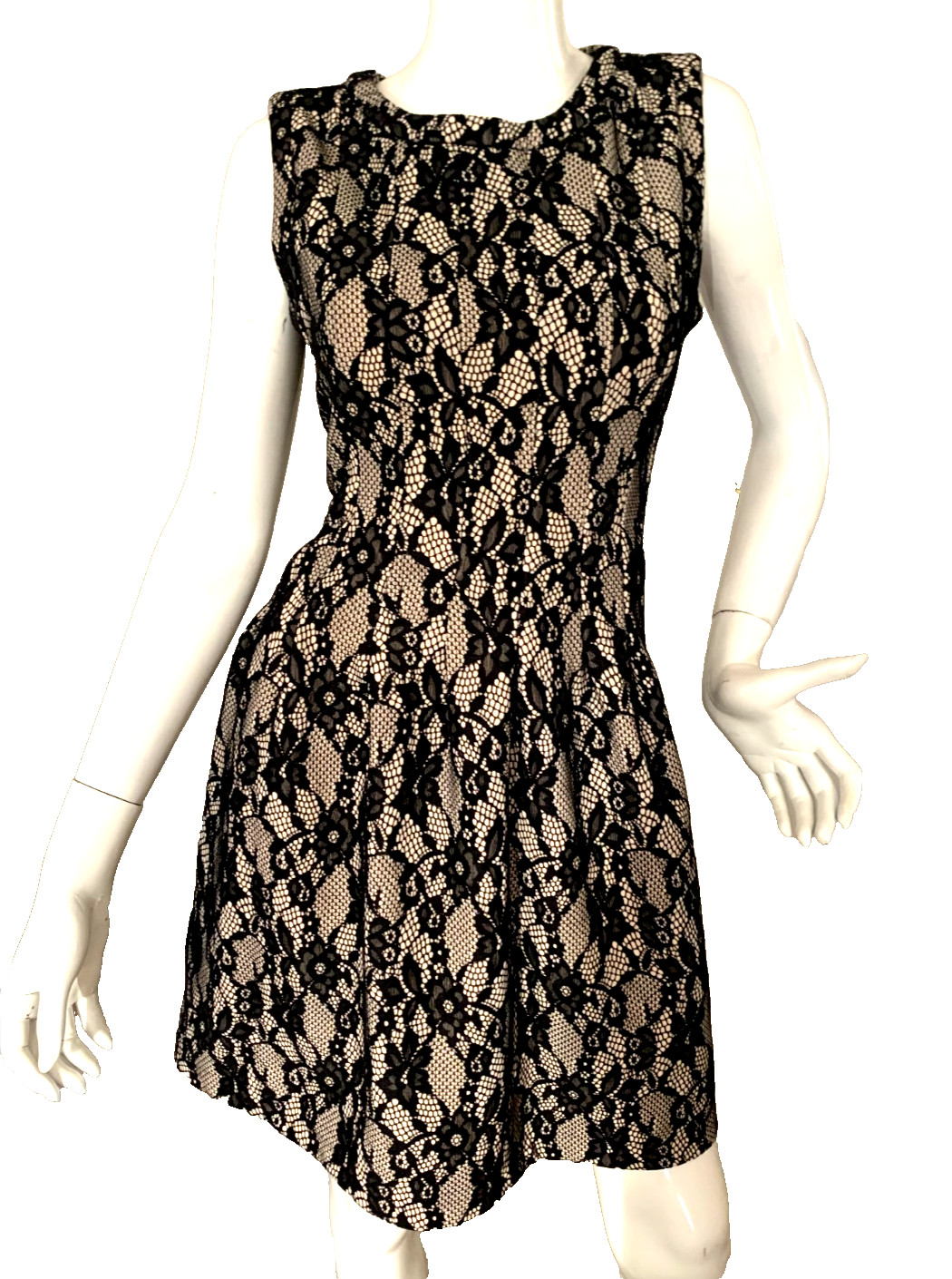 {HD in Paris} Lace Dress Sz S Tea Black/Nude Stretch Zip Anthropologie