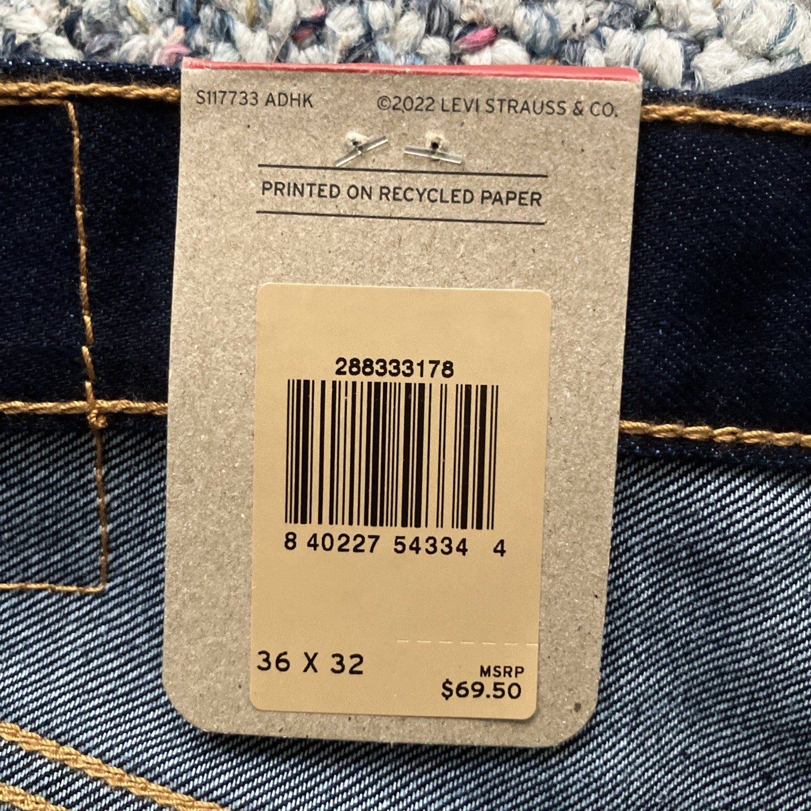 NWT Men’s LEVI’S 512 Slim Taper Eco Ease Dark Blue Jeans Size 36”x32”