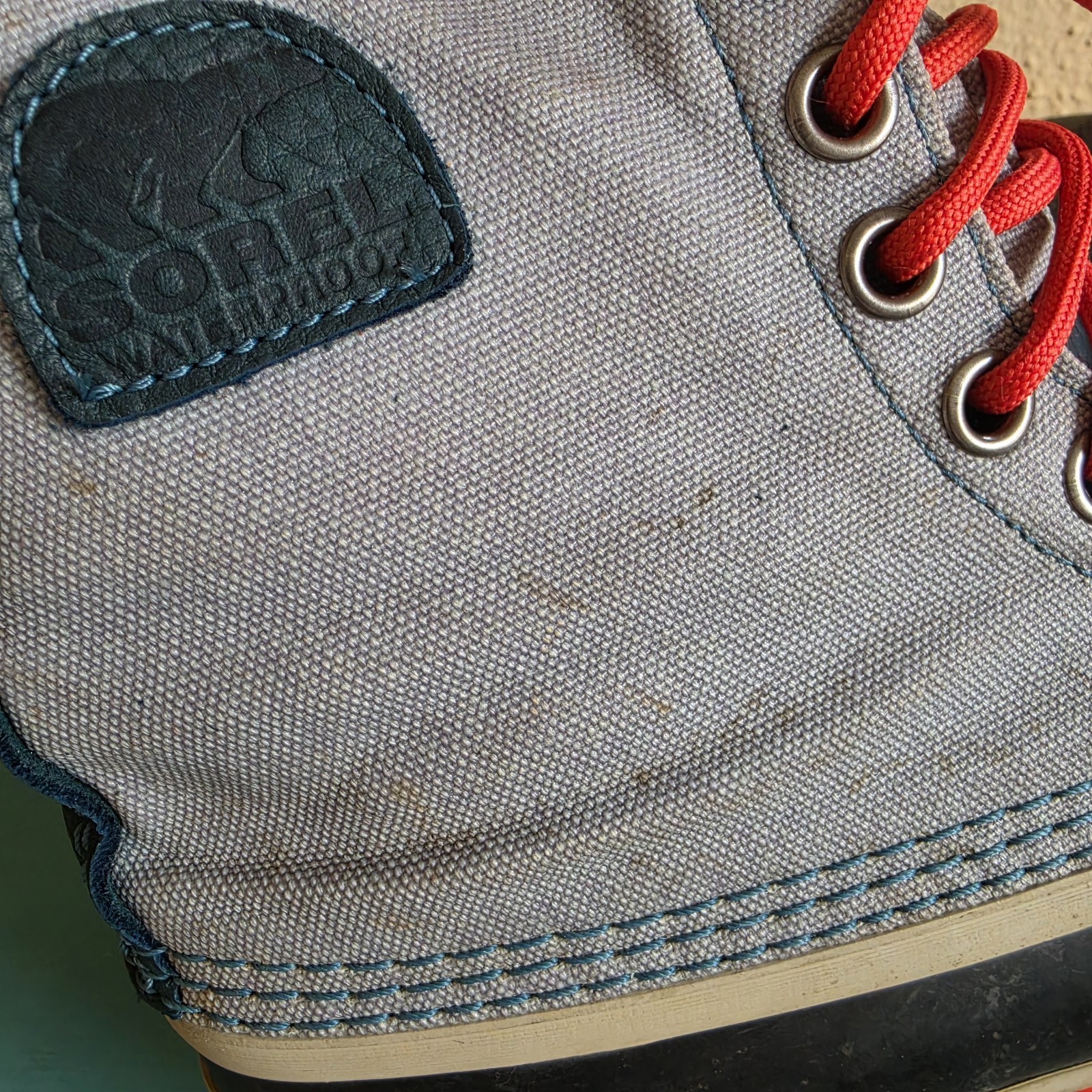 Sorel Premium Canvas Waterproof Boot Womens 9 Stone Blue NL1717-938 Lined Snow