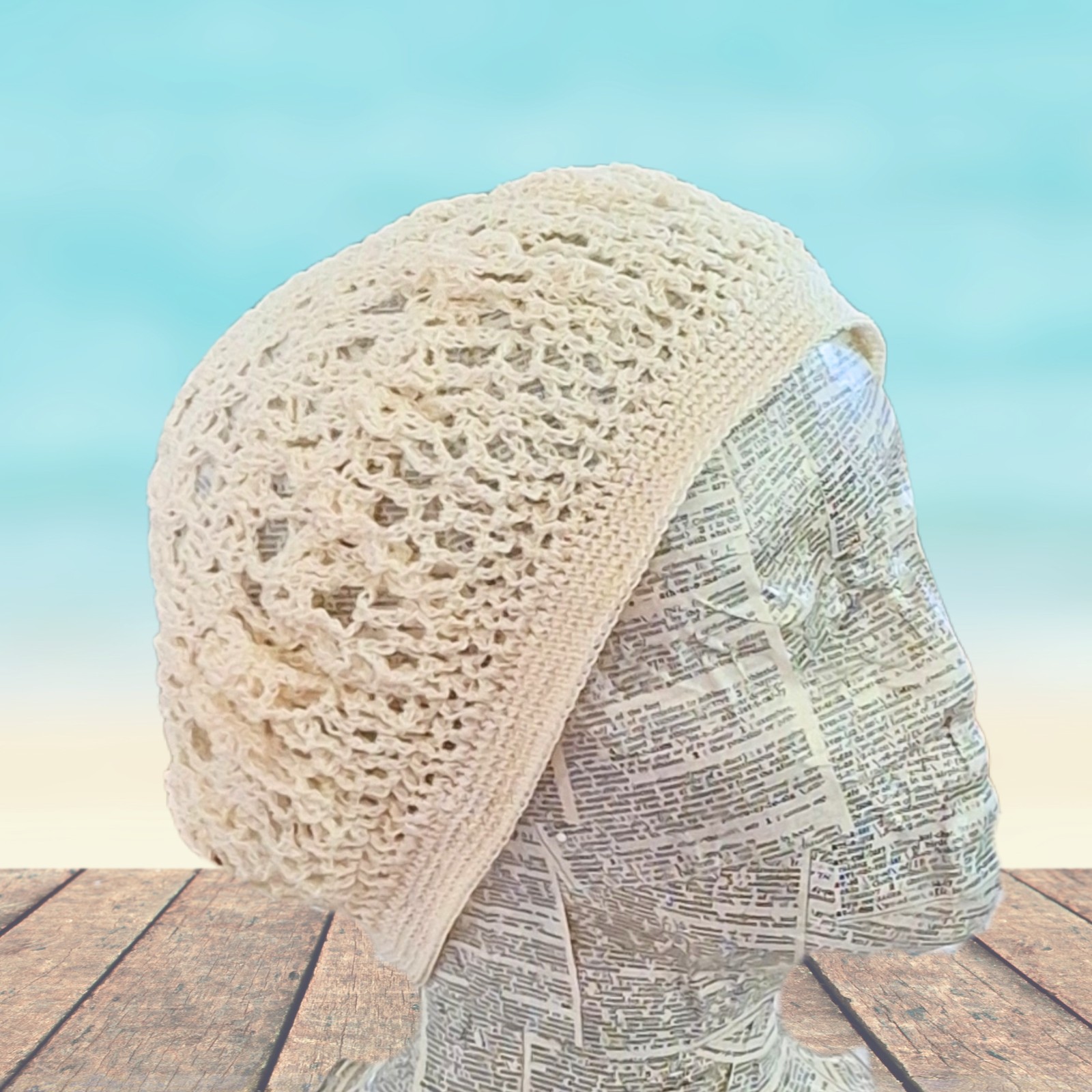 Crochet Lace “Boho” Hat – Ivory White Cotton- Adult One Size