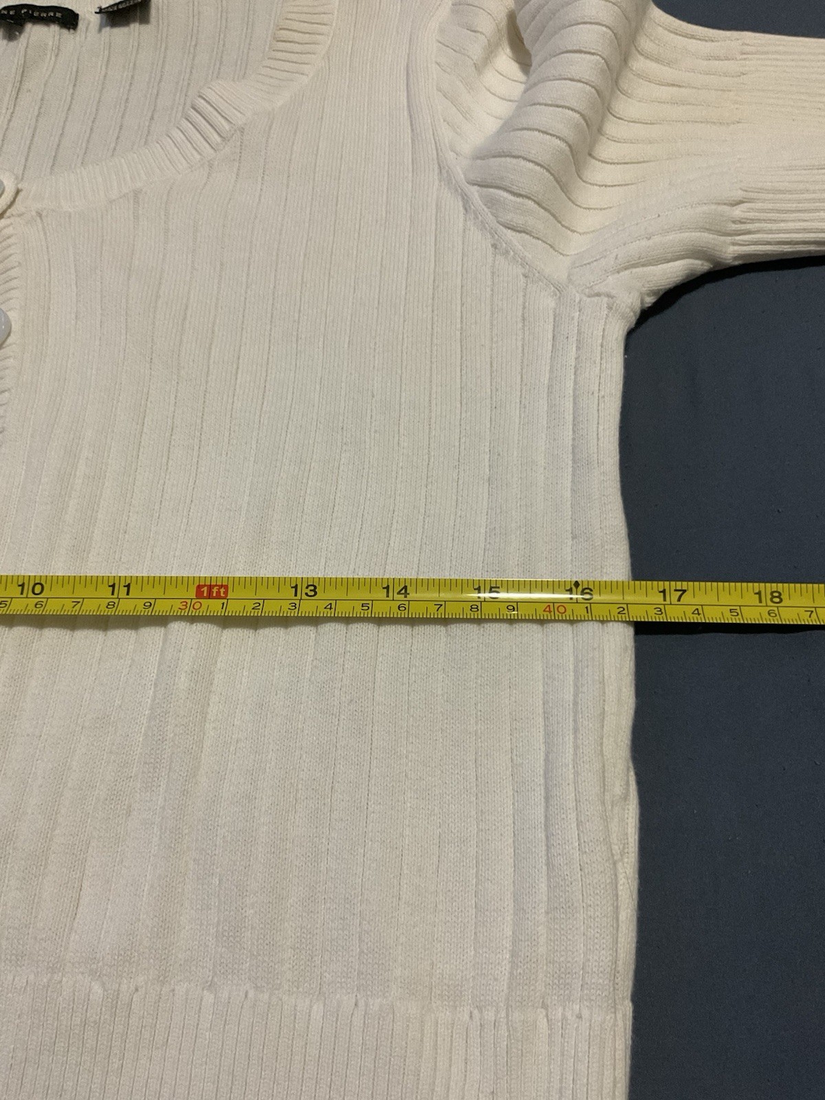 Jeanne Pierre Yellow Knit Cardigan Sweater Ribbed Cotton Large