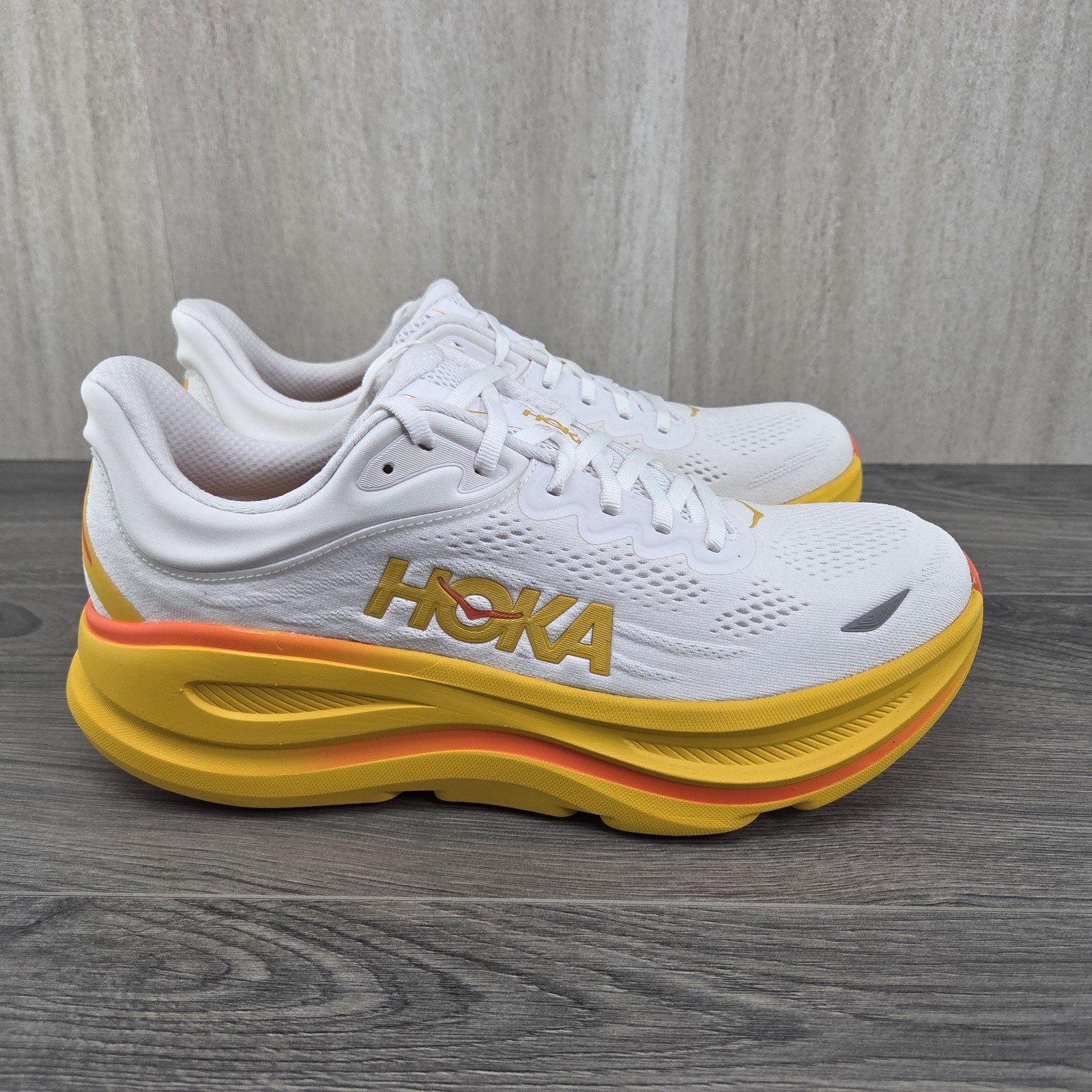 Hoka Bondi 9 Size 11 Mens Frost White Orange Running Shoes $175