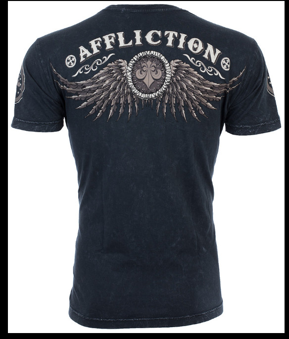 $58 AFFLICTION Black THUNDERFOOT Short Sleeve Slim Fit Y2K T-shirt MMA Elite NWT