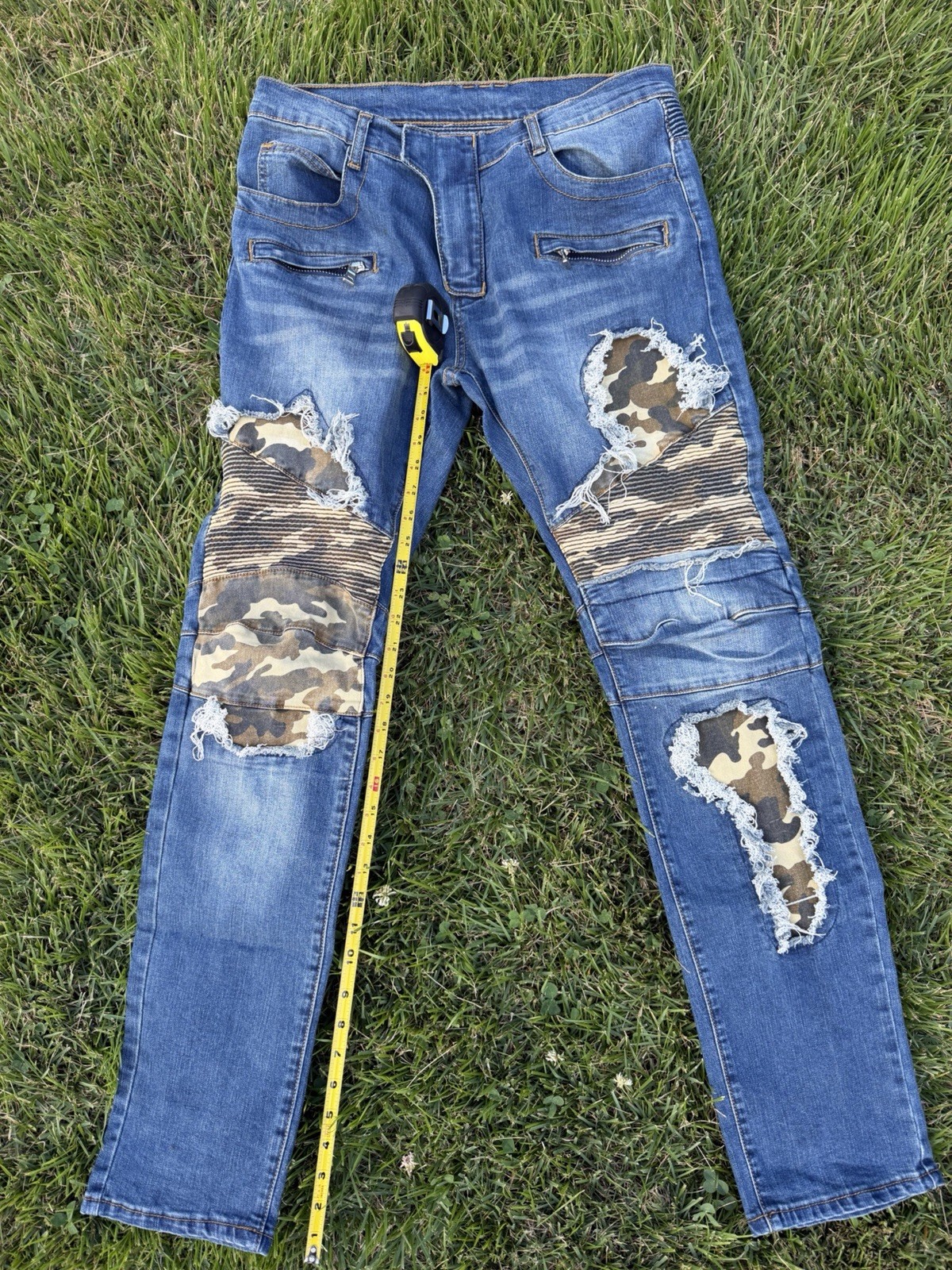 balmain camo biker jeans