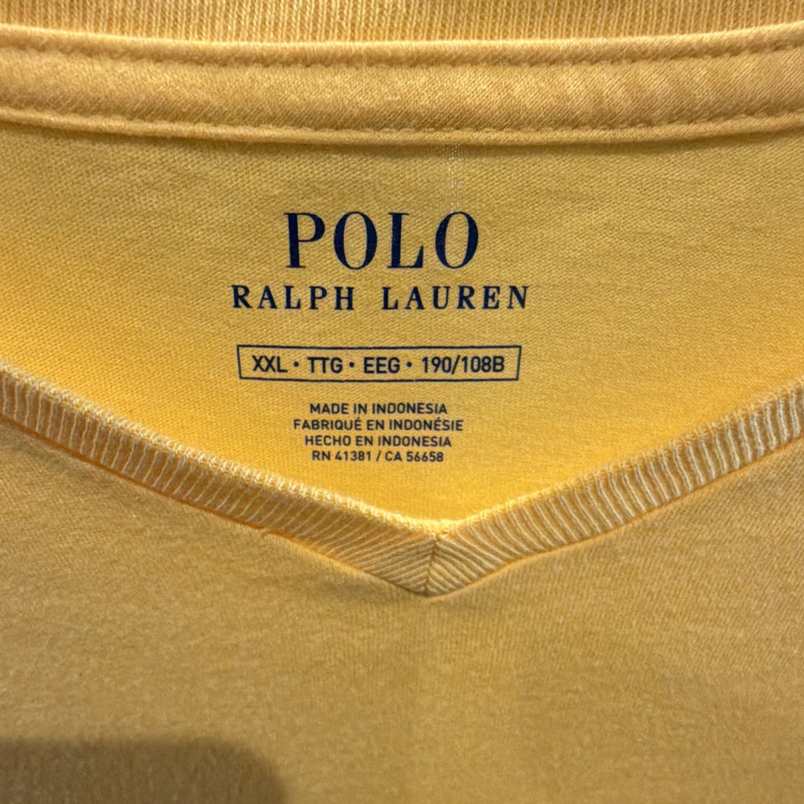 Polo Ralph Lauren Yellow V-Neck Short Sleeve Solid Logo T-Shirt Men’s 2XL