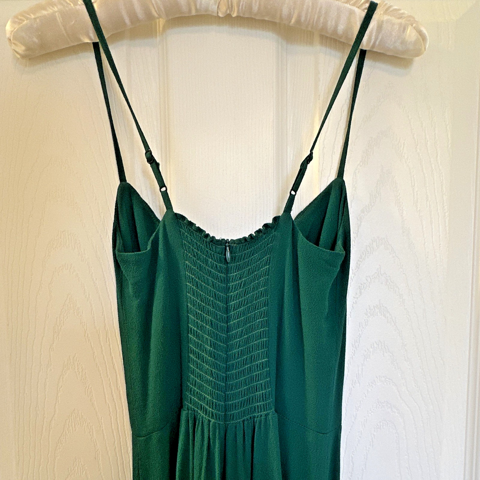 Reformation Green Wide-Leg Jumpsuit V-Neck Strappy Smocked Back Size 0