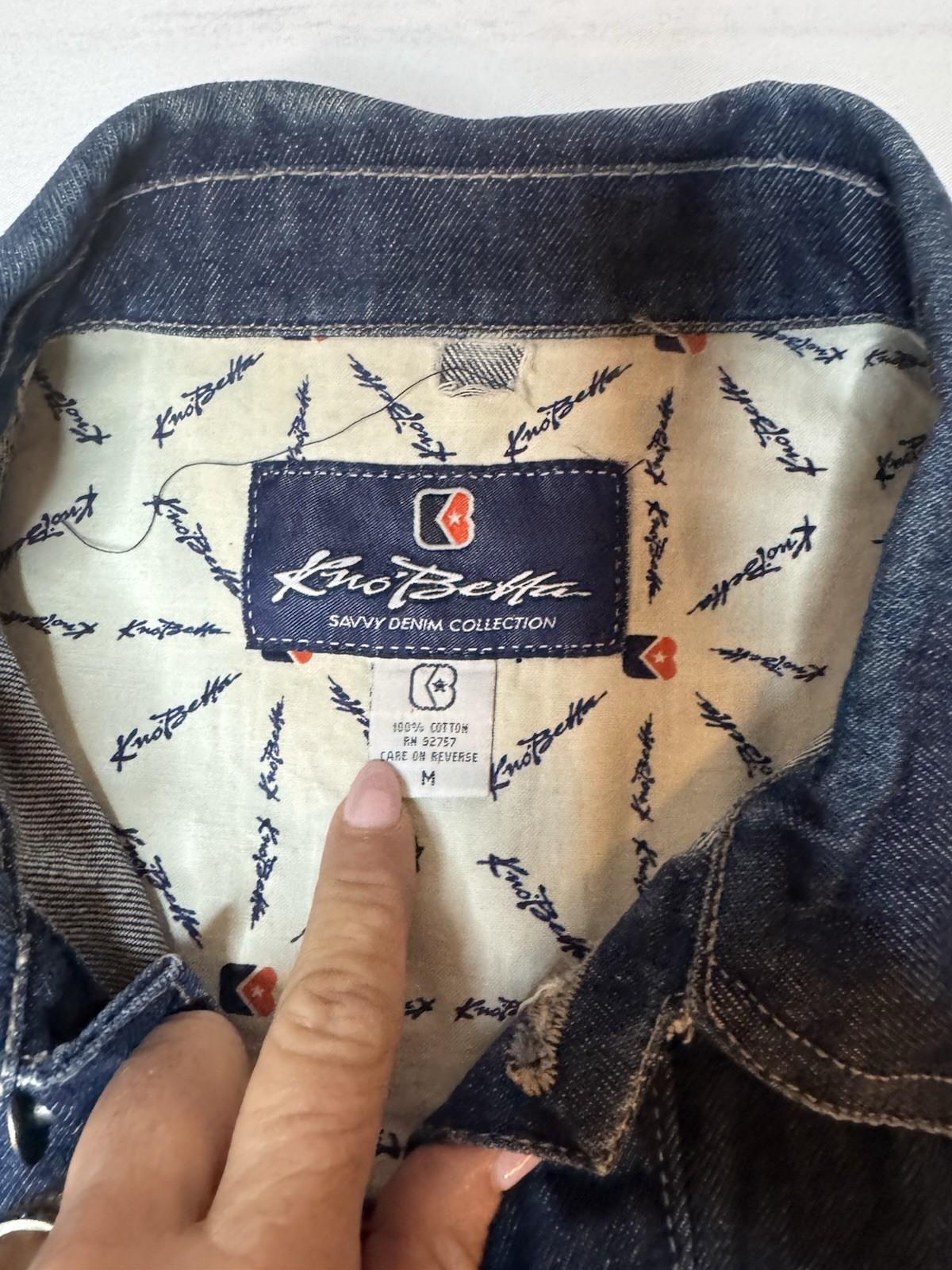 Y2K Kno’ Betta Denim Jacket Sz Medium Blue With Back Mouse Patch Hip Hop