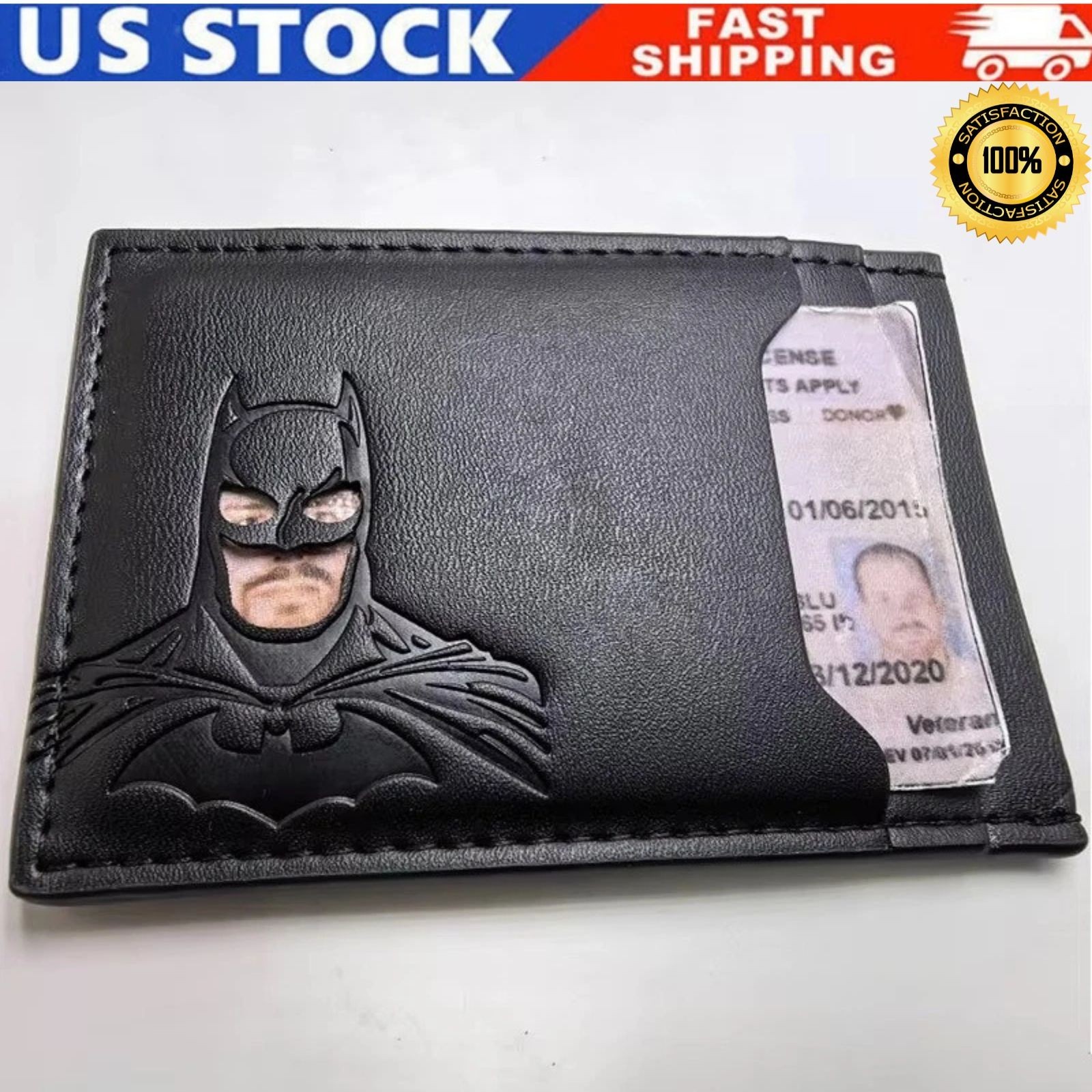 Personalized Leather Bat Wallet Superhero Mask Card Holder Heroic ID Wallet.