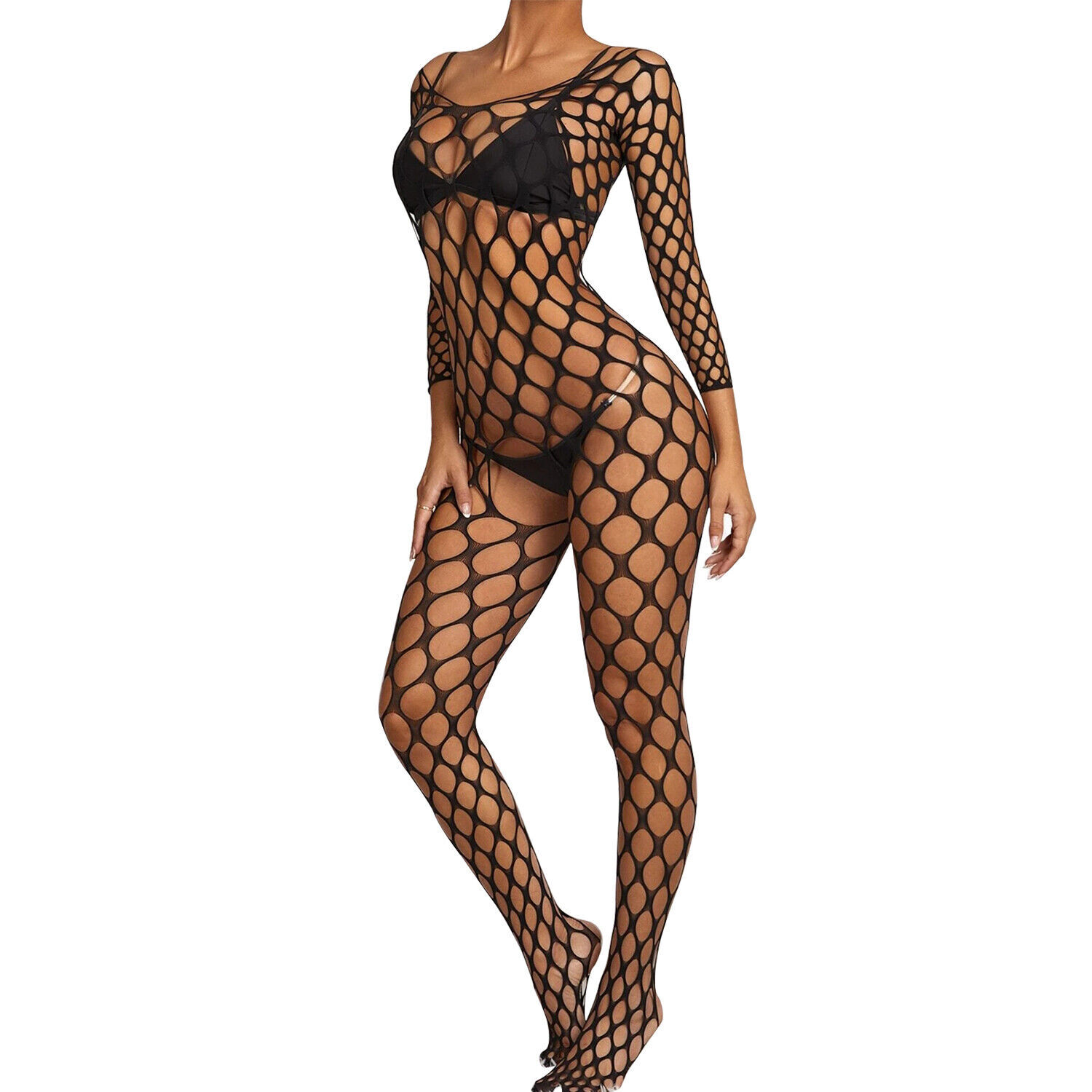 Women Sexy Lingerie Fishnet Full Body Stockings Babydoll Bodysuit Outfit Dress