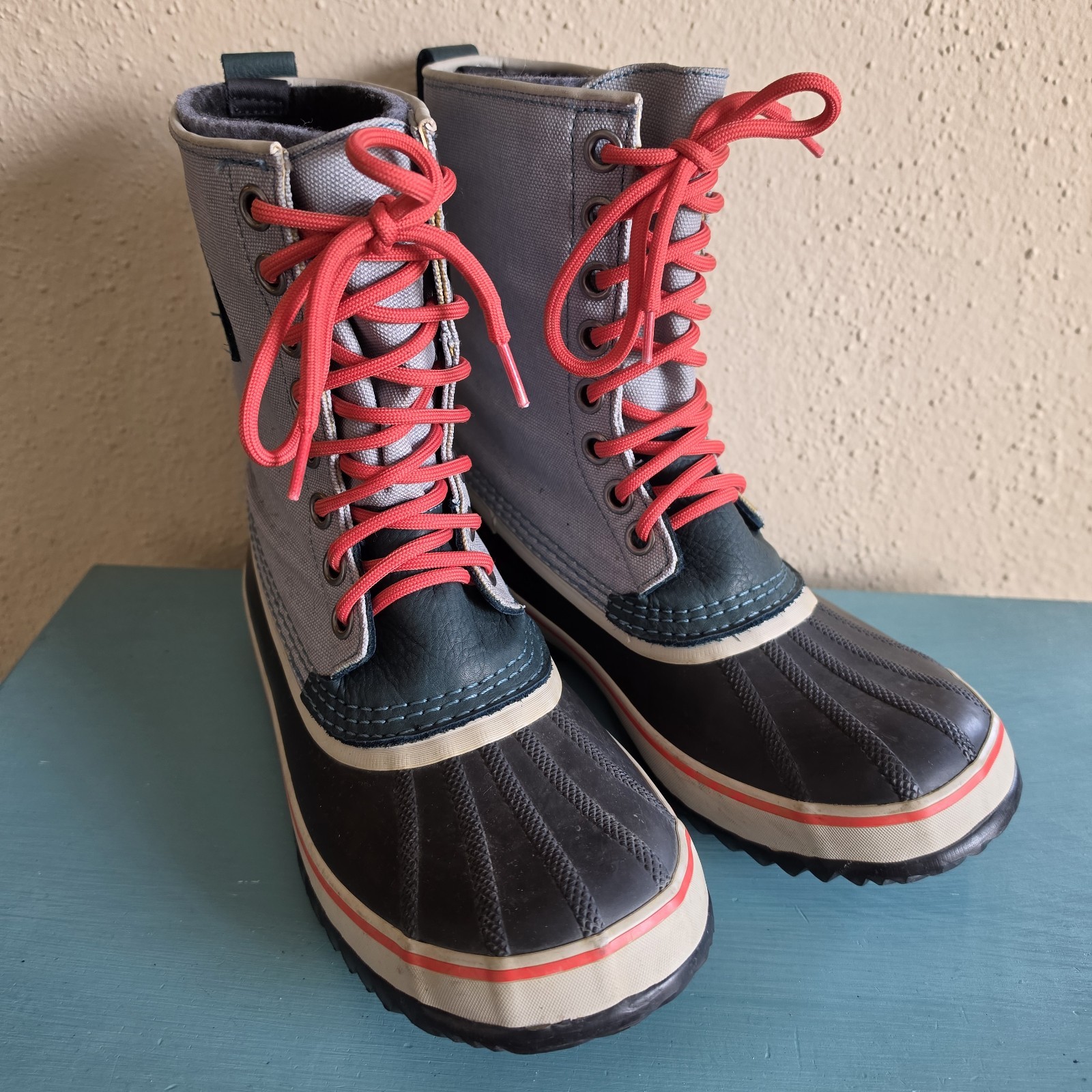 Sorel Premium Canvas Waterproof Boot Womens 9 Stone Blue NL1717-938 Lined Snow