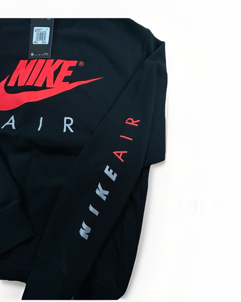 Nike Air Sportswear Sweatshirt Mens Small Black Swoosh Fleece Pullover Crewneck