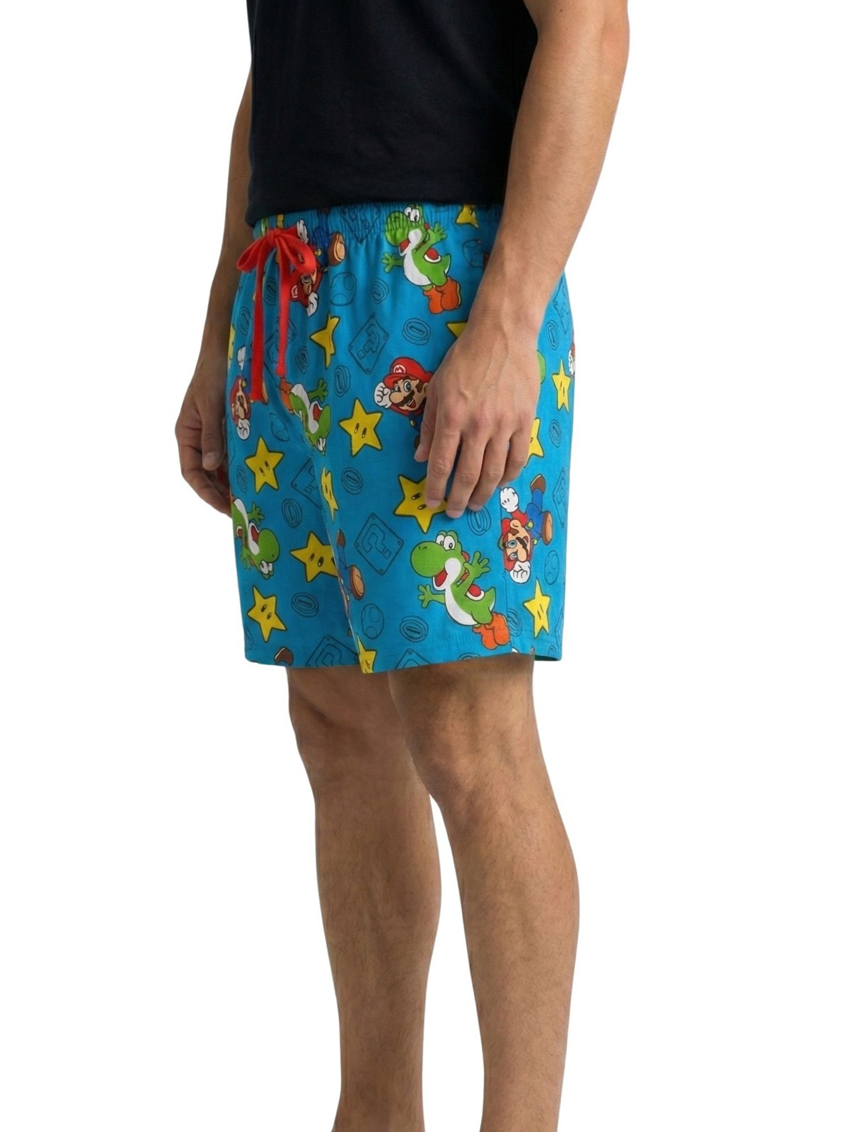 Mens Nintendo Mario Yoshi Pajama Sleep Shorts Loungewear Pockets Blue