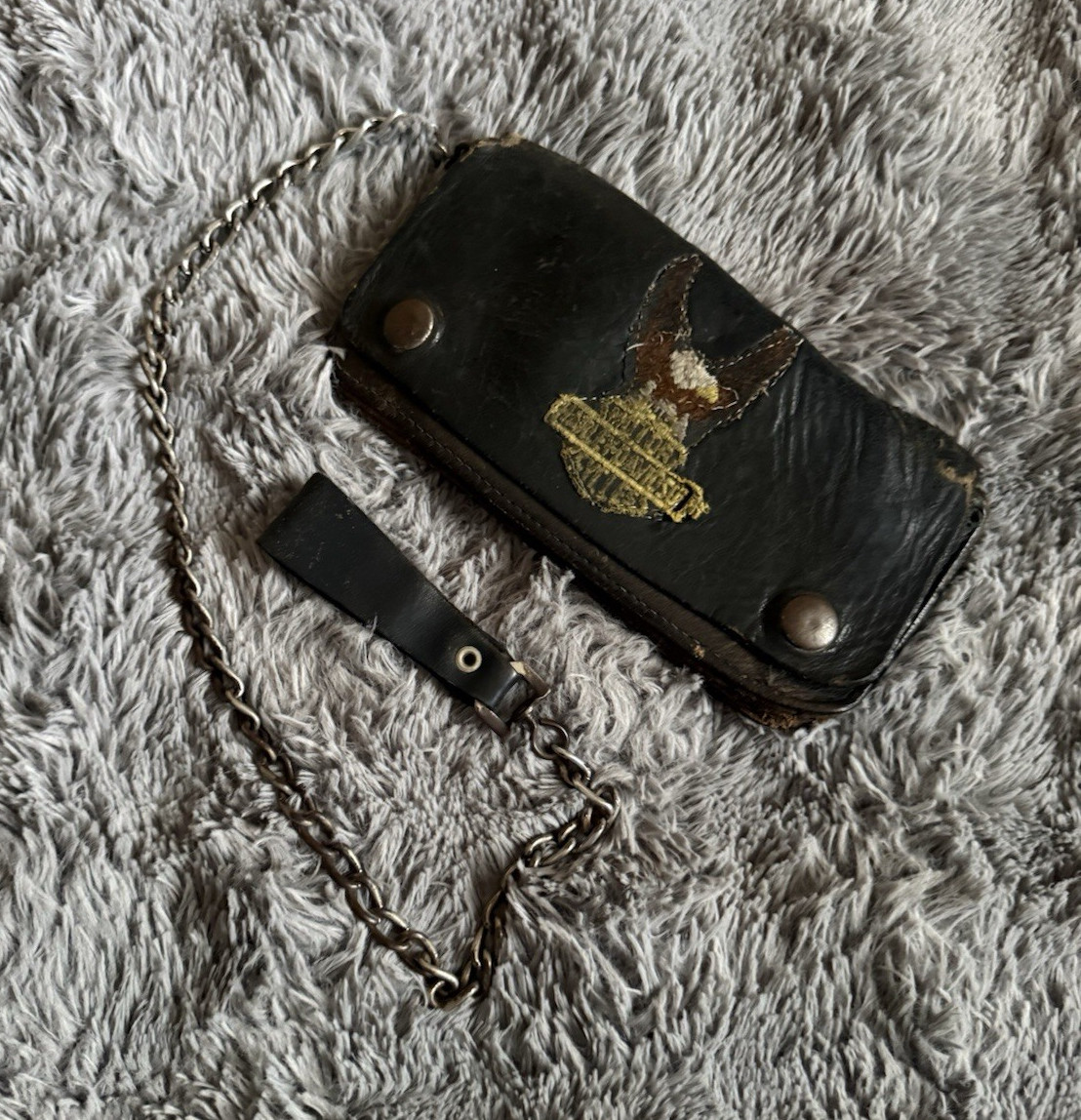 Harley-Davidson Black Chain Wallet Snap Closure Coin Zipper Pocket Logo