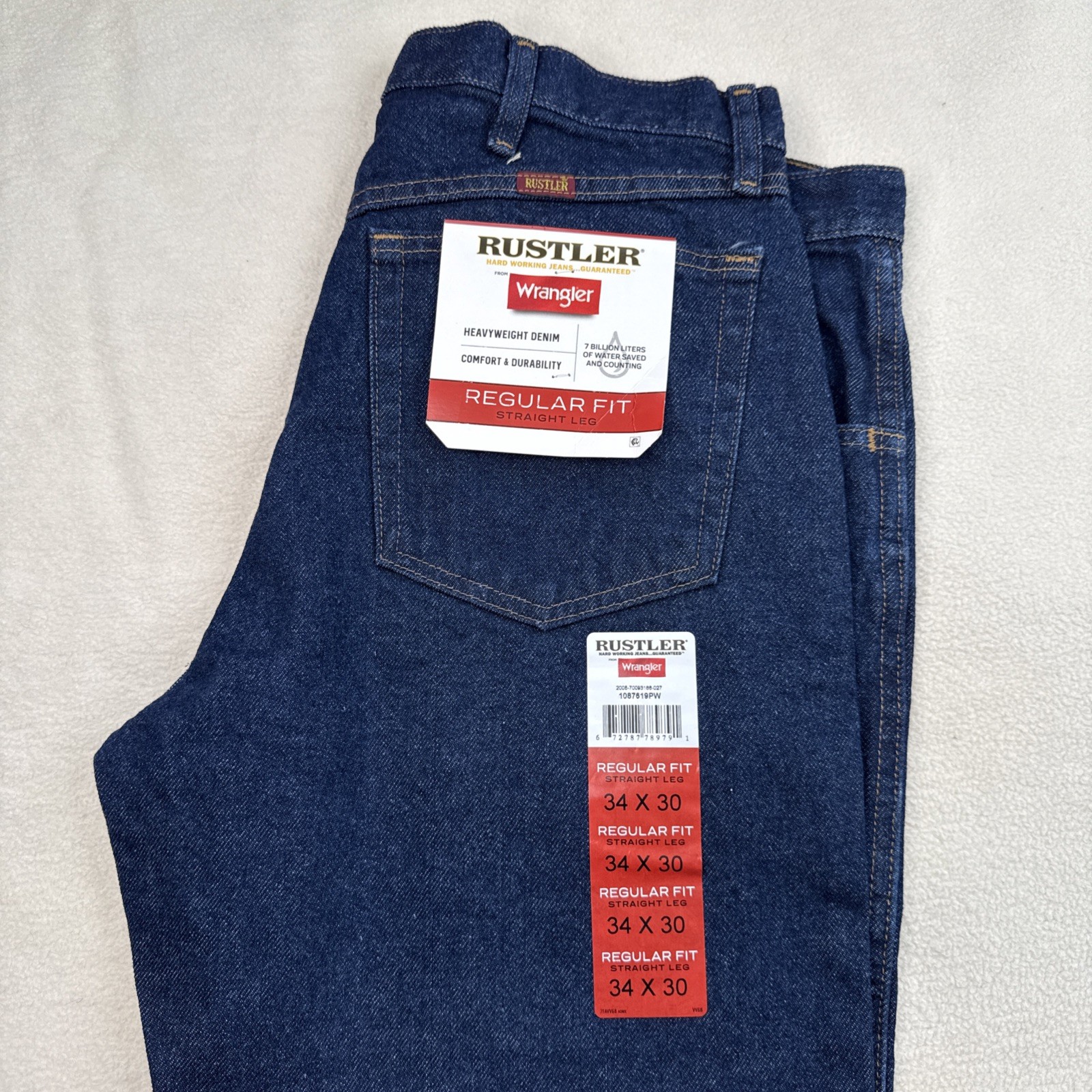 New Rustler by Wrangler Men’s Regular Fit Straight-Leg Jeans 34×30 Blue